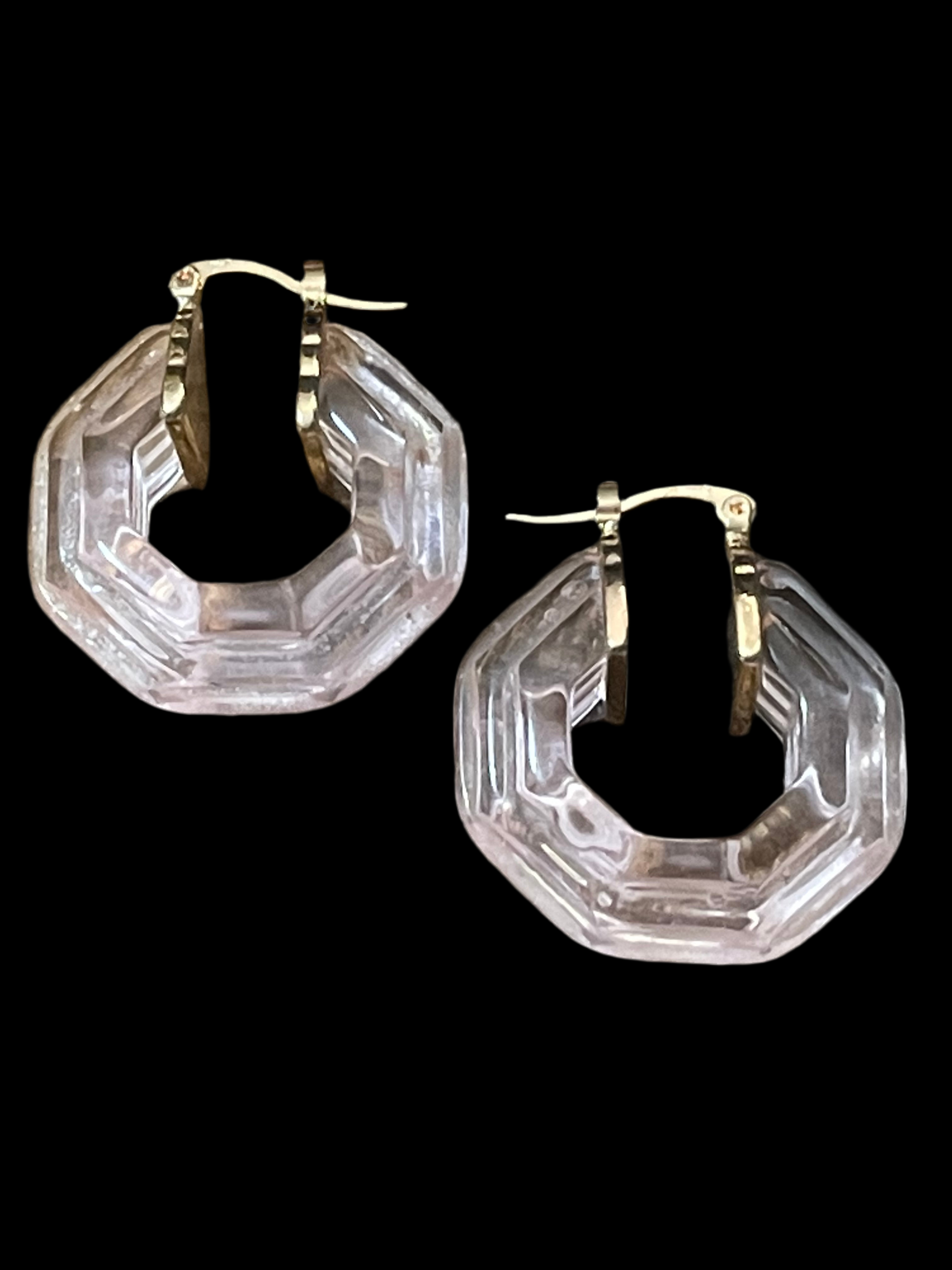 Octagonal blush pink acrylic gold tone hoop earrings