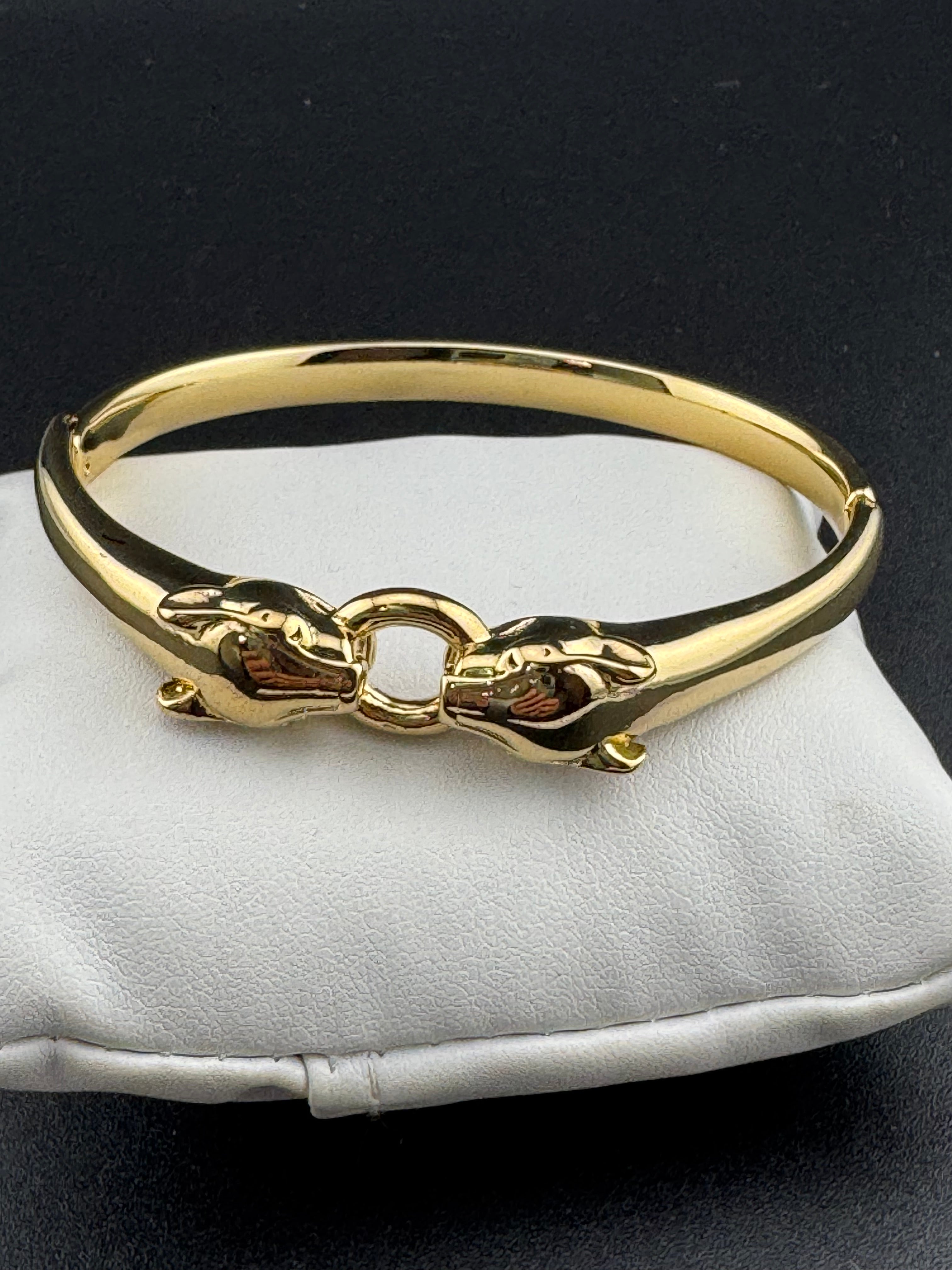 Classic gold Stainless Steel Crystal Leopard clamper Bangle Animal Bracelets