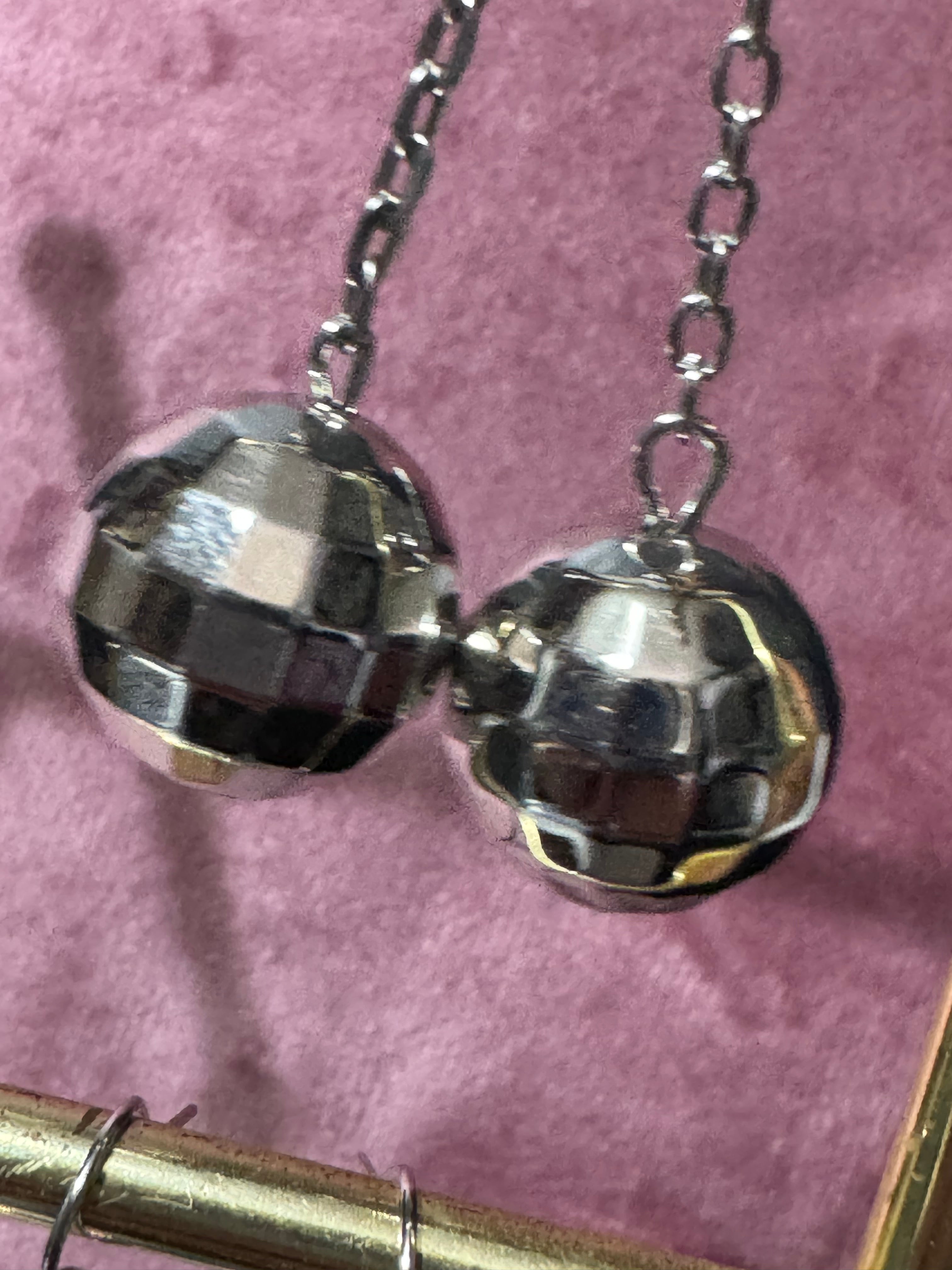 Silver chain link disco ball dangly earrings