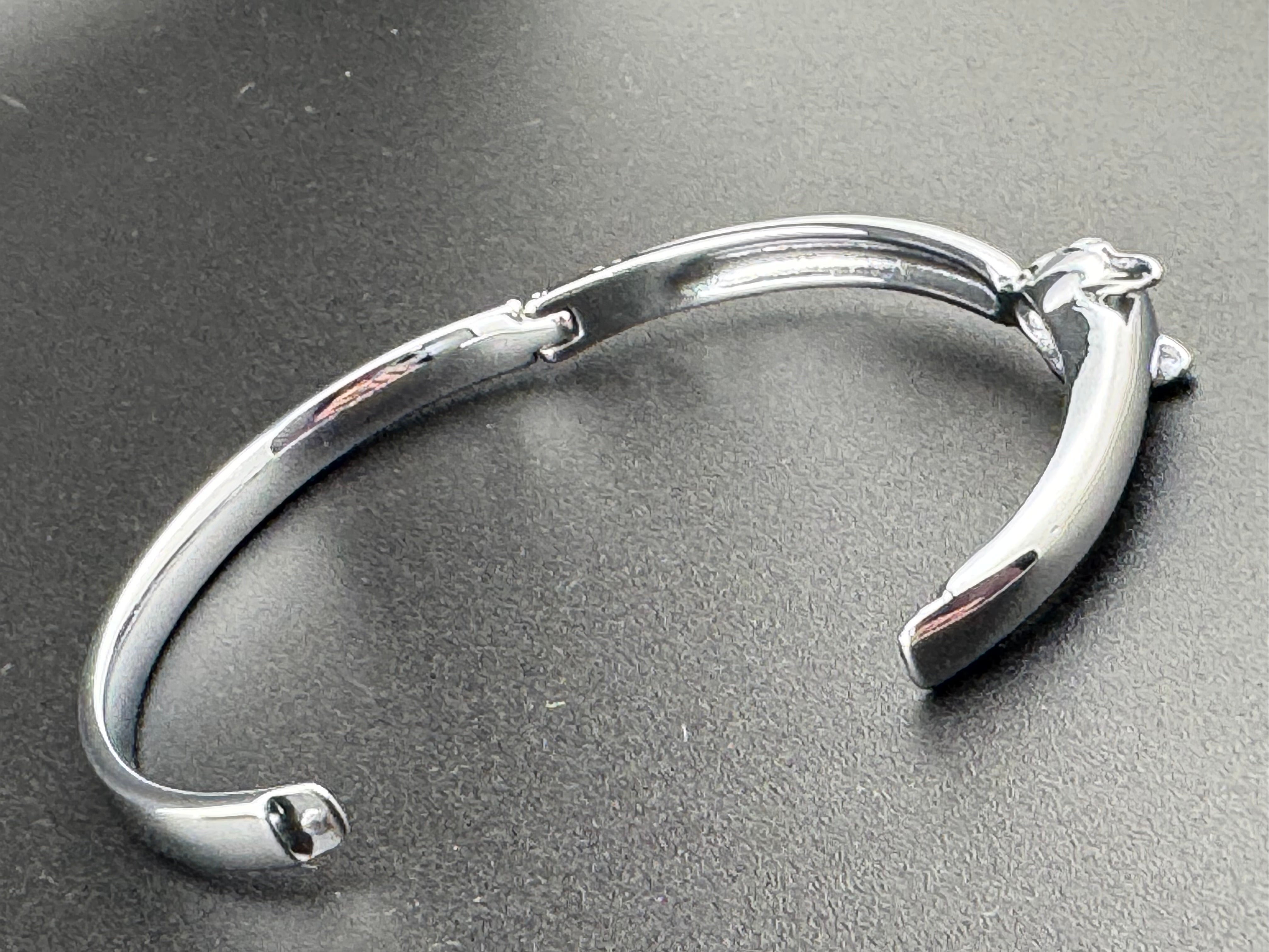 Classic silver Stainless Steel Crystal Leopard clamper Bangle Animal Bracelets