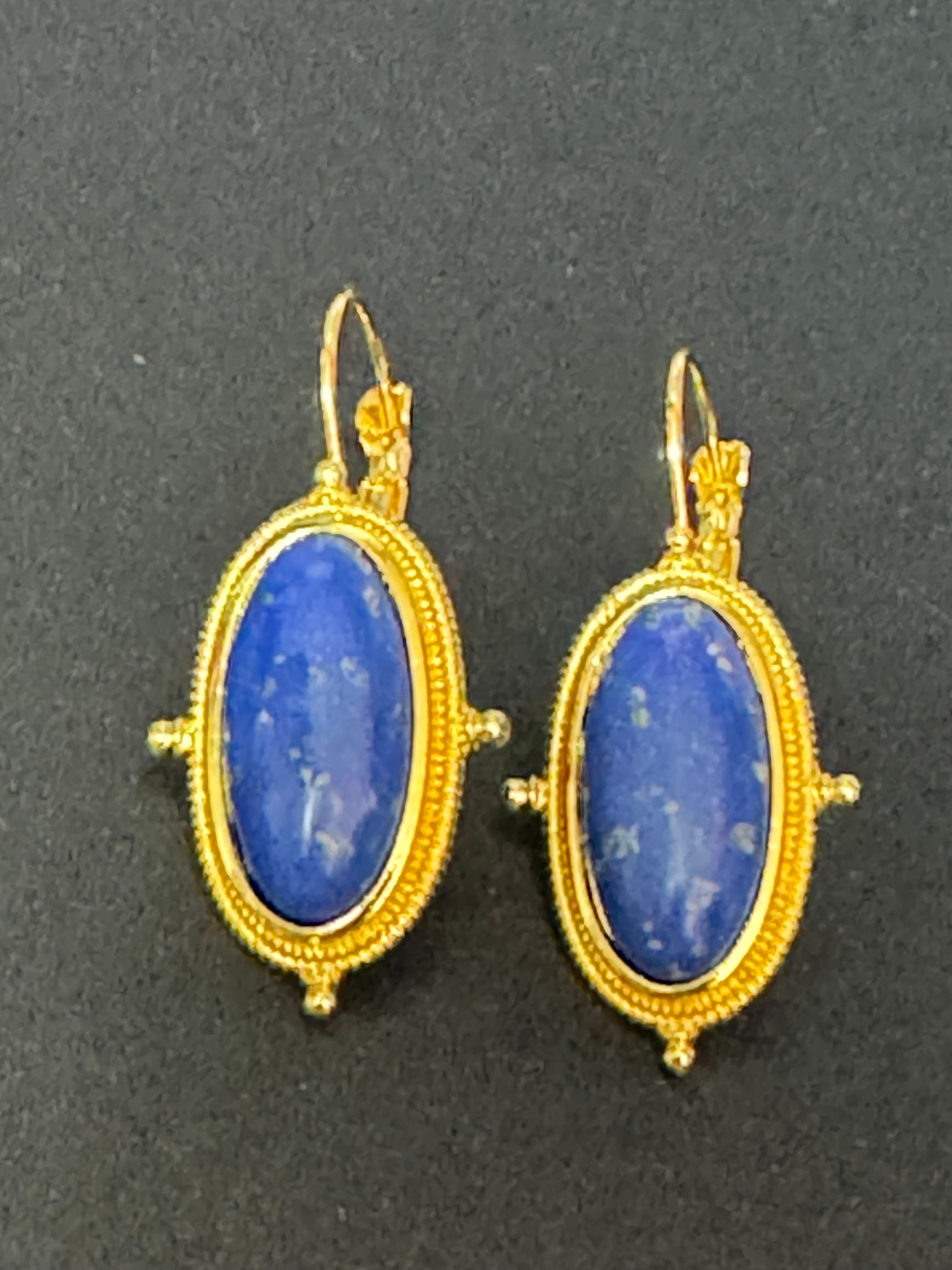 Gold tone faux lapis lazuli drop earrings