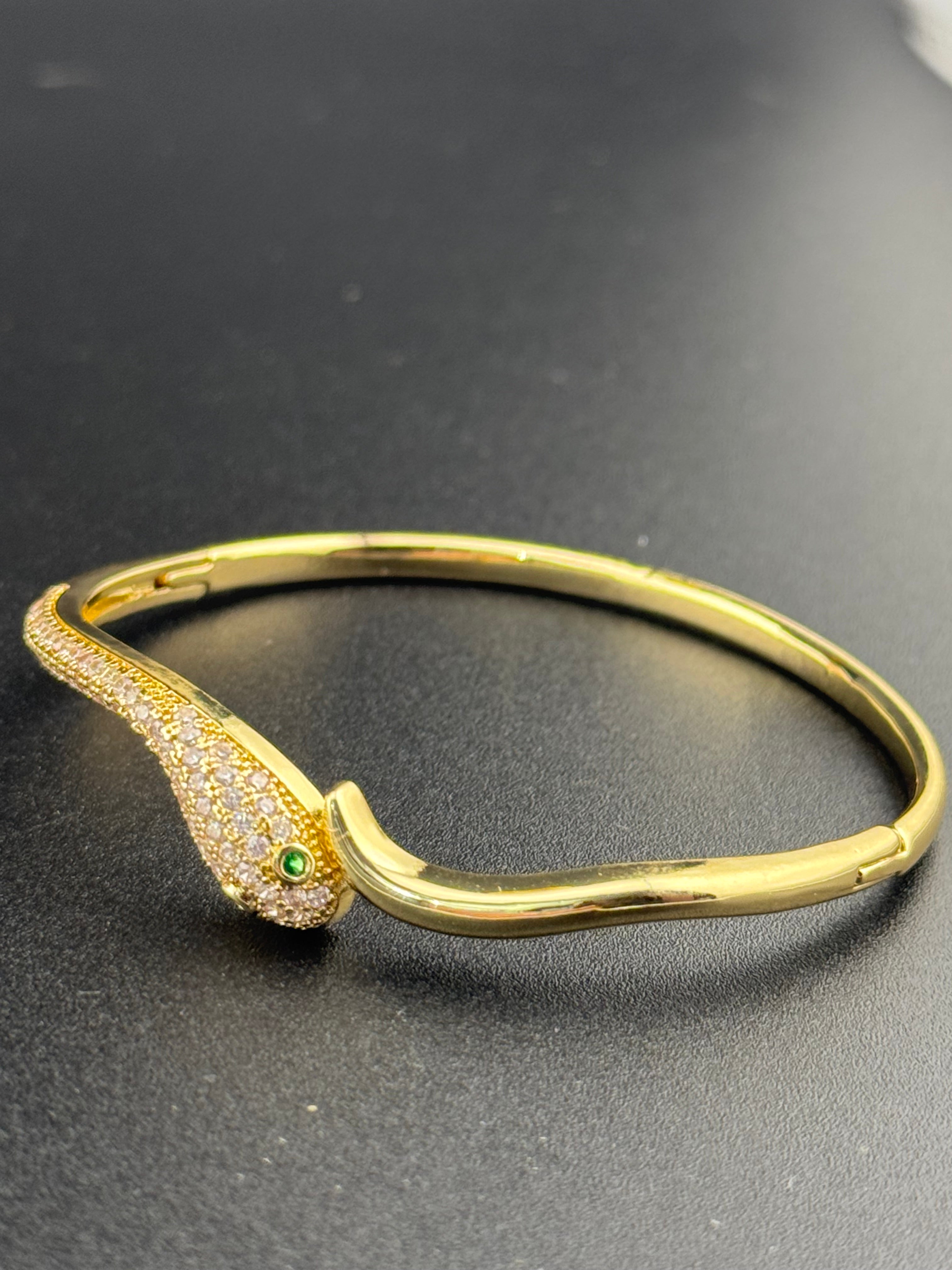 High end Hinged Gold plated CZ crystal diamanté snake bangle bracelet