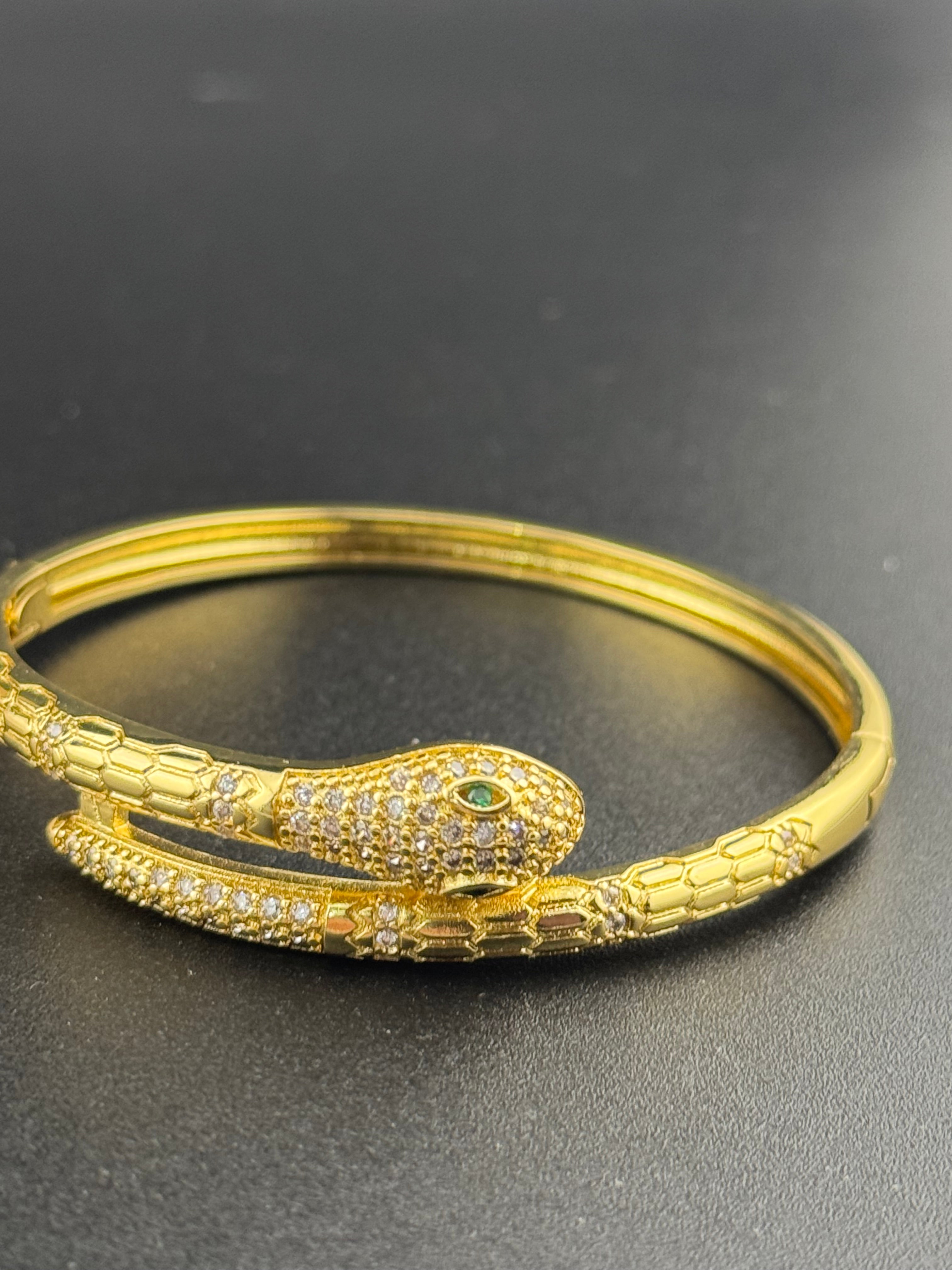 Hinged beautifully detailed Gold plated CZ crystal diamanté snake bangle bracelet