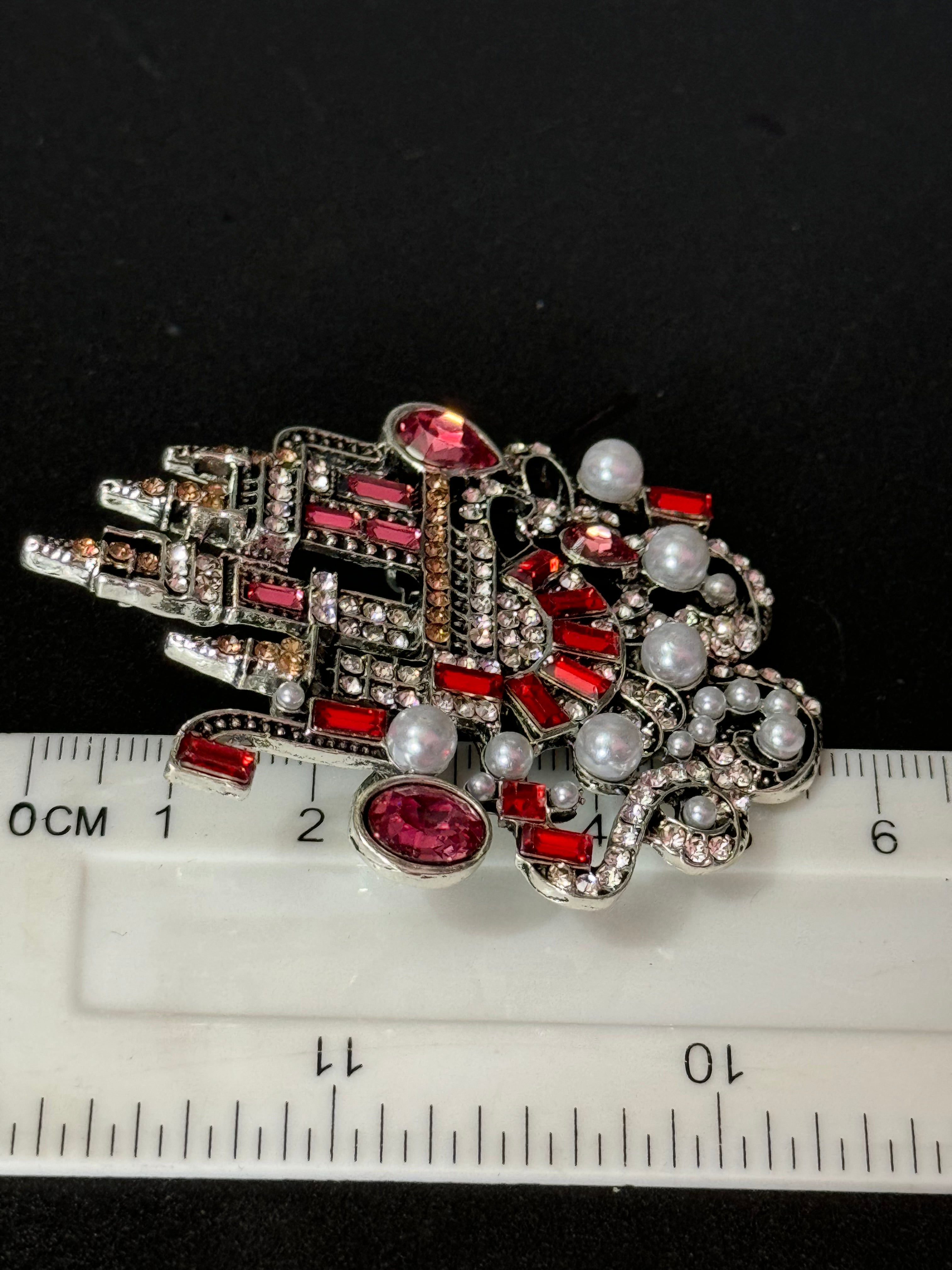 Pink Fairy princess castle brooch Crystal diamanté