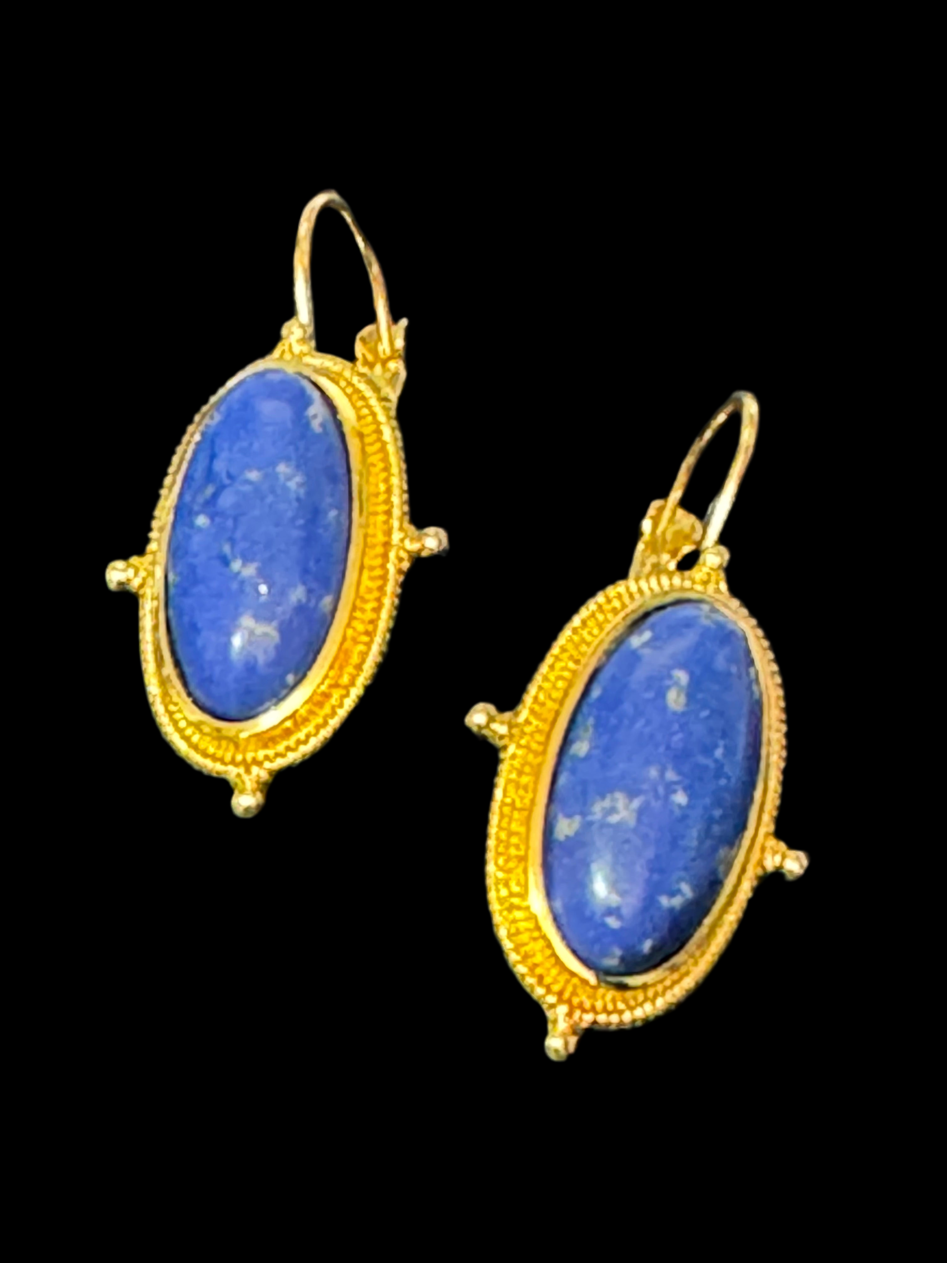 Gold tone faux lapis lazuli drop earrings