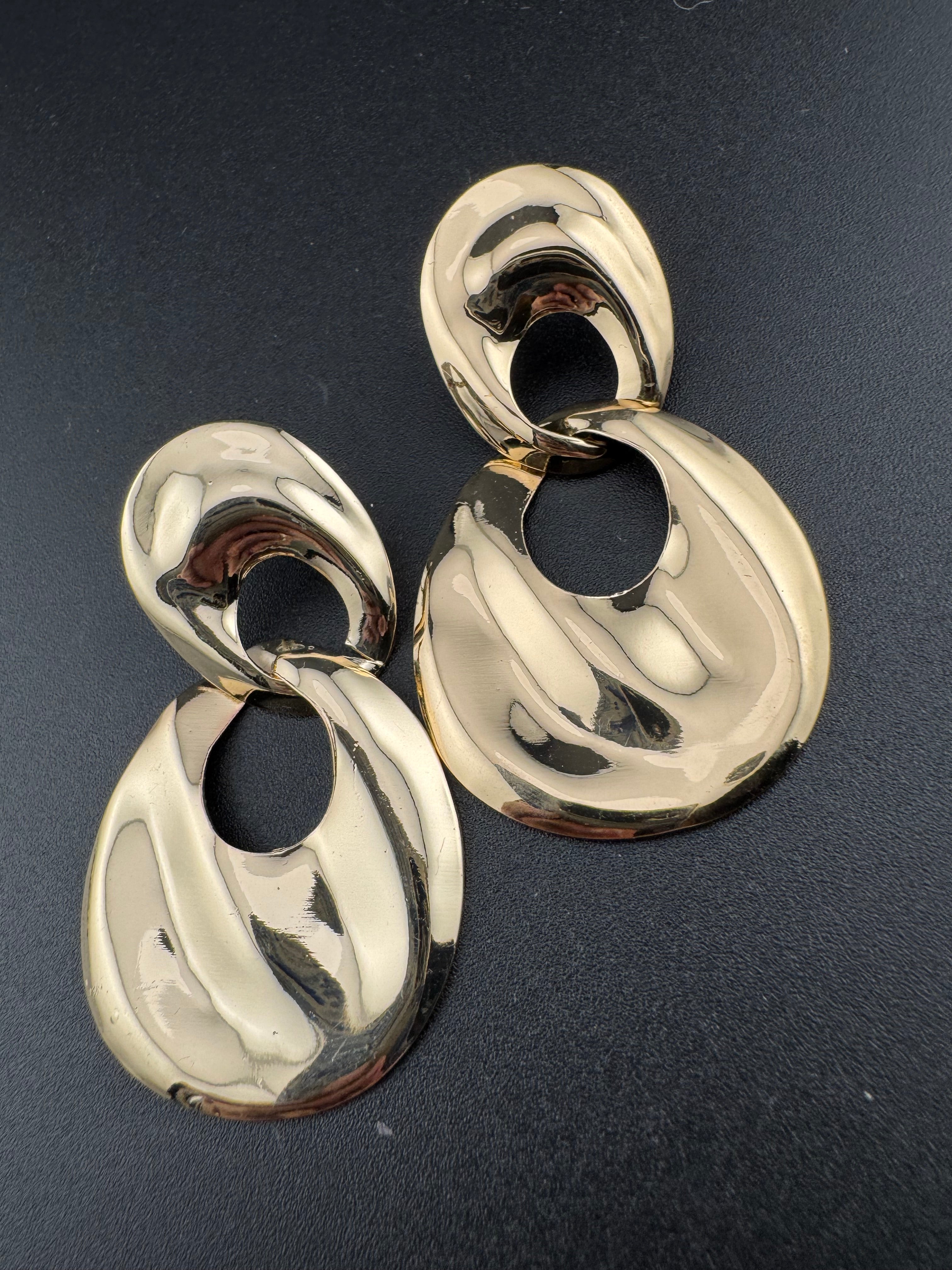 80s style gold tone oversized door knocker clip on earrings