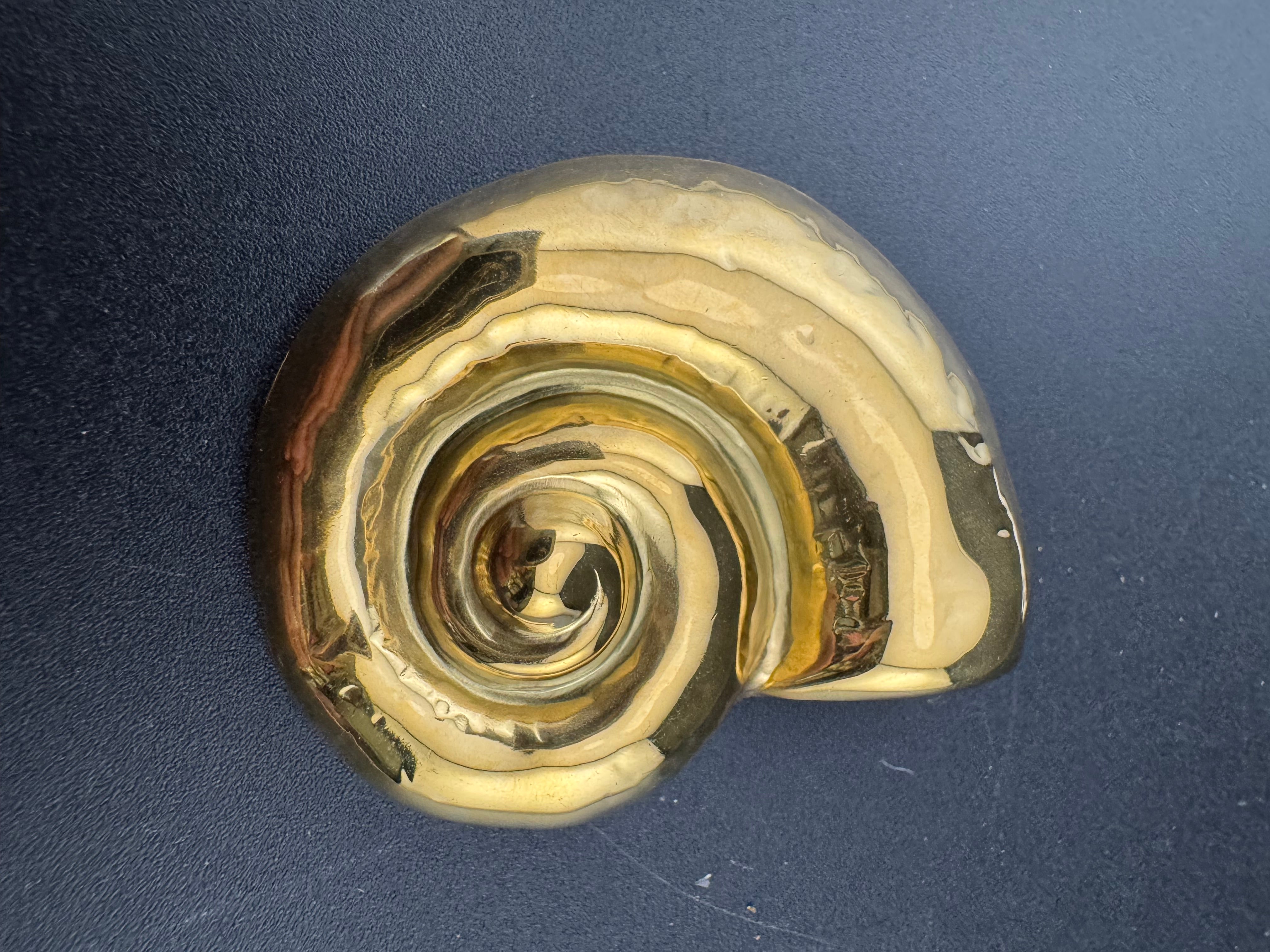 Large ammonite gold tone seashell brooch nautical style