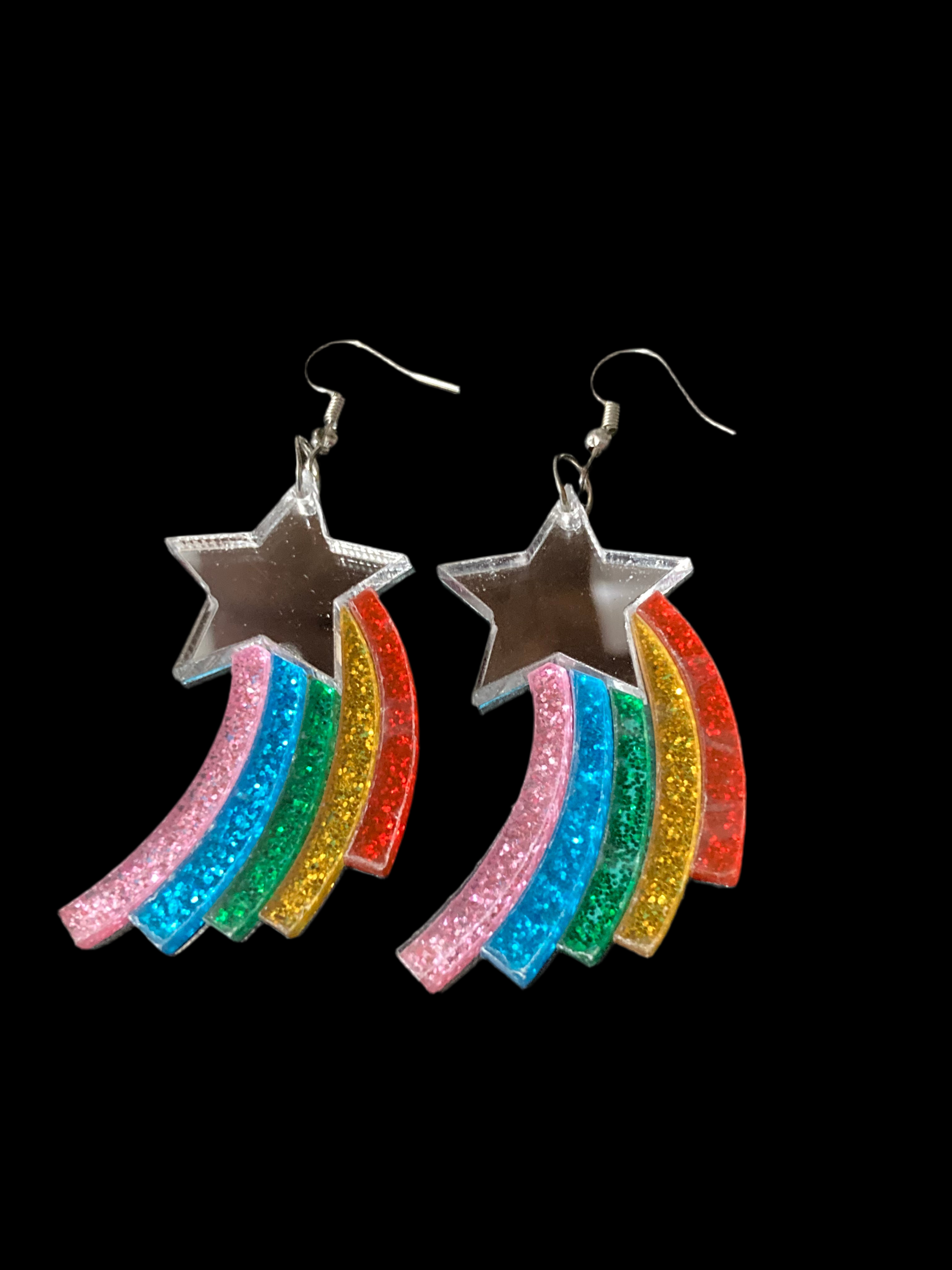 Acrylic rainbow shooting star mirror finish earrings