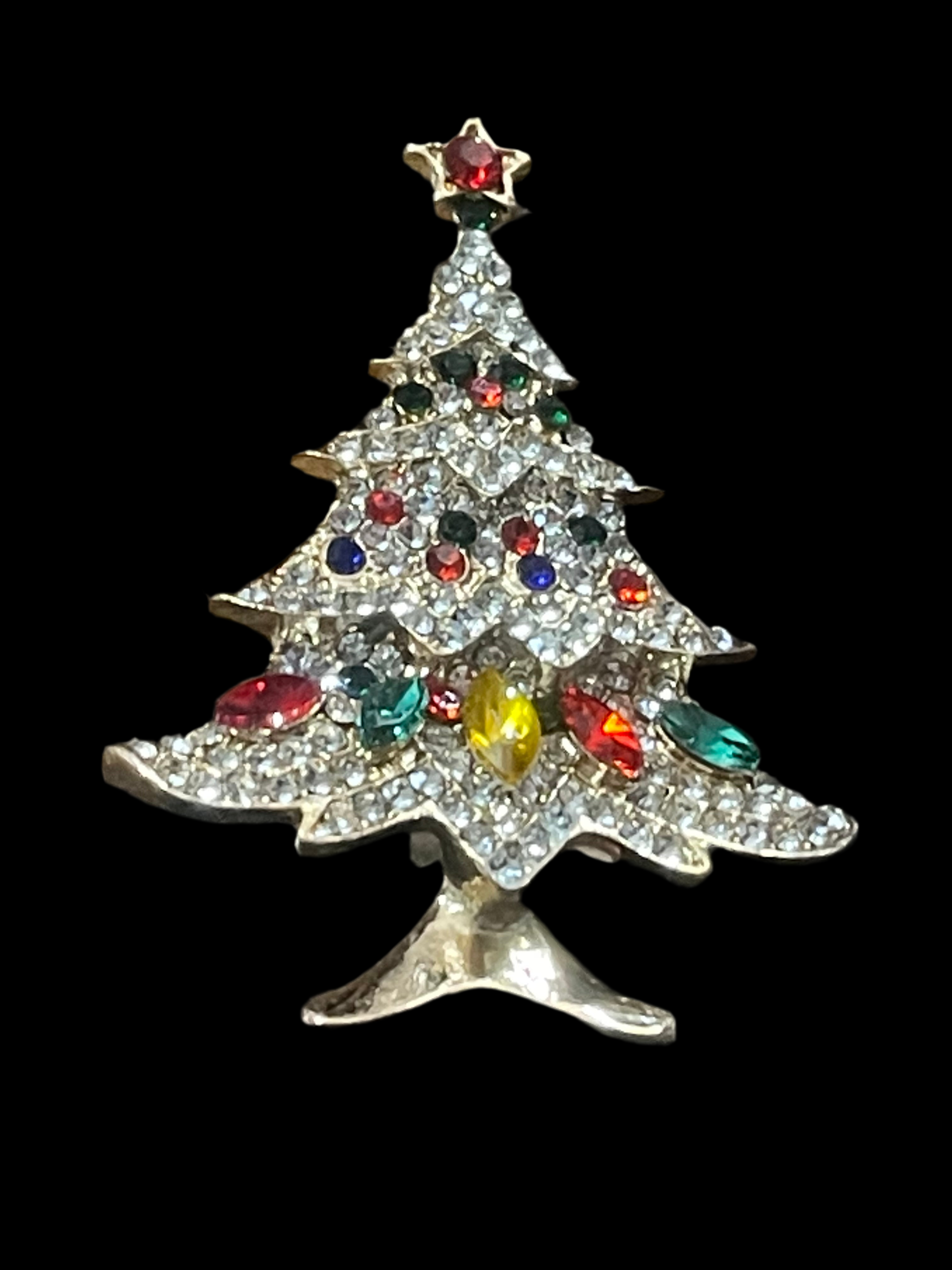 Rainbow Crystal diamanté Christmas tree brooch