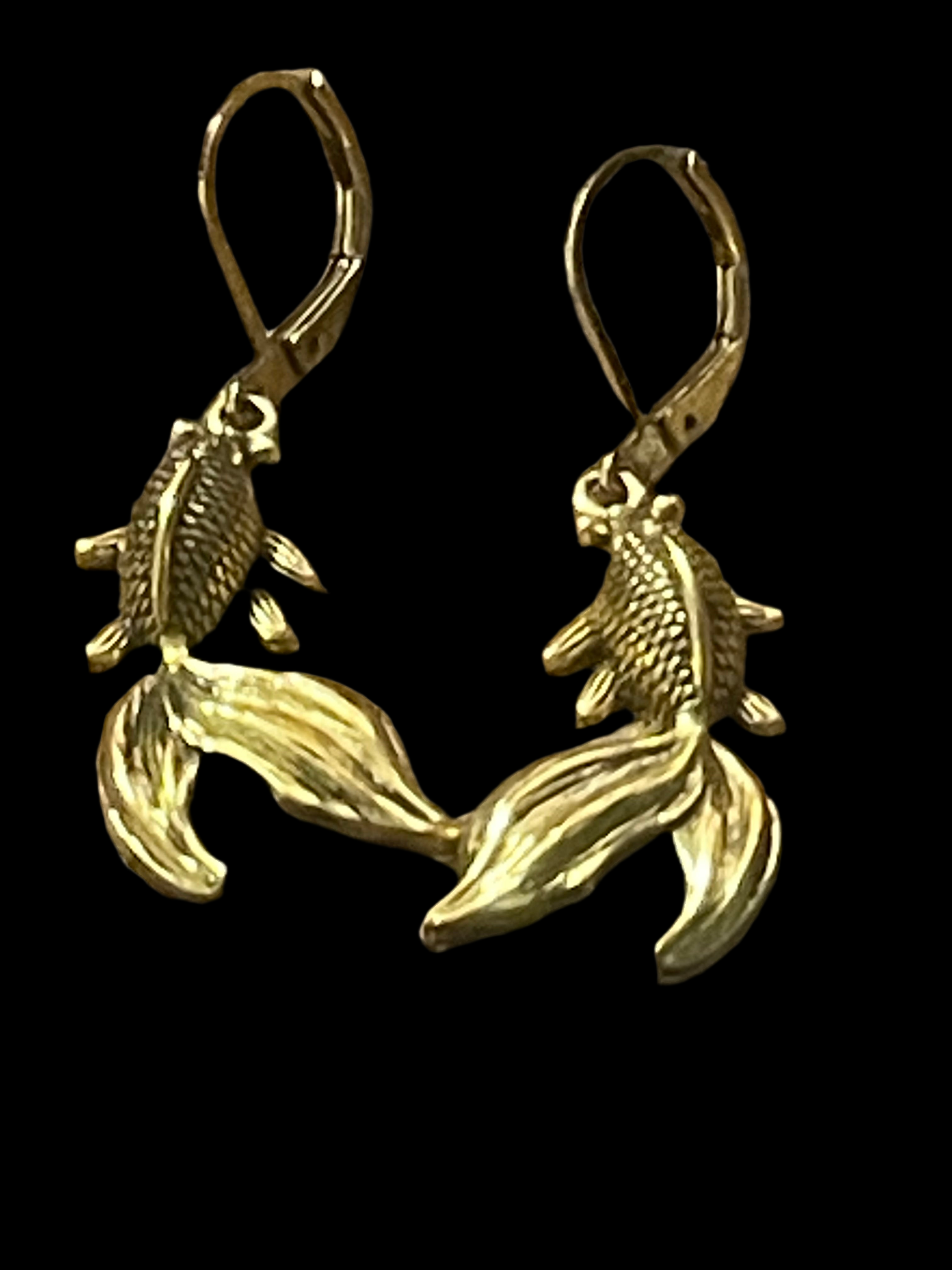 Japanese inspired koy carp gold tone fish drop earrings