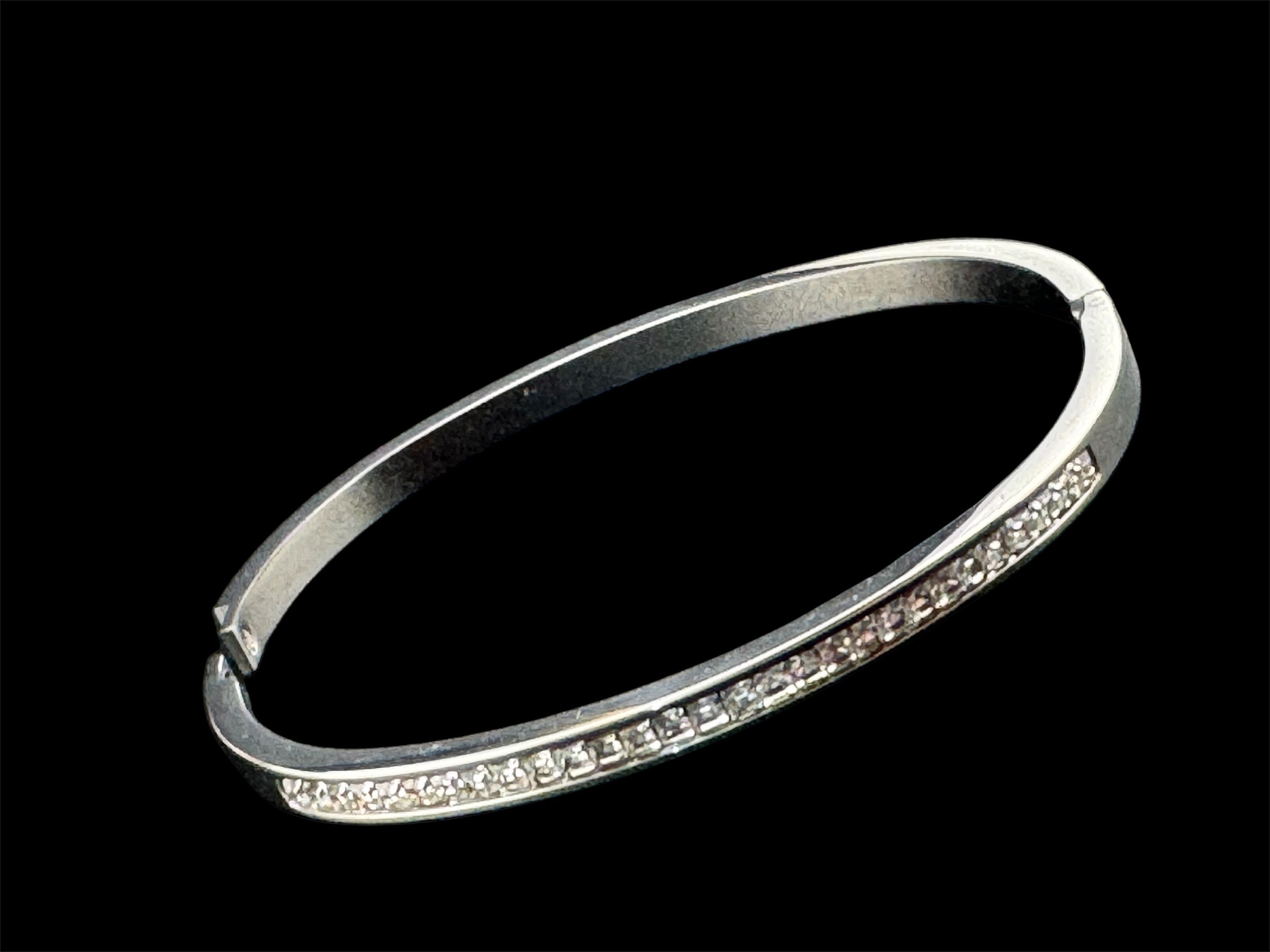 Silver plated high end square channel set clear CZ Crystal hinged clamper bangle bracelet