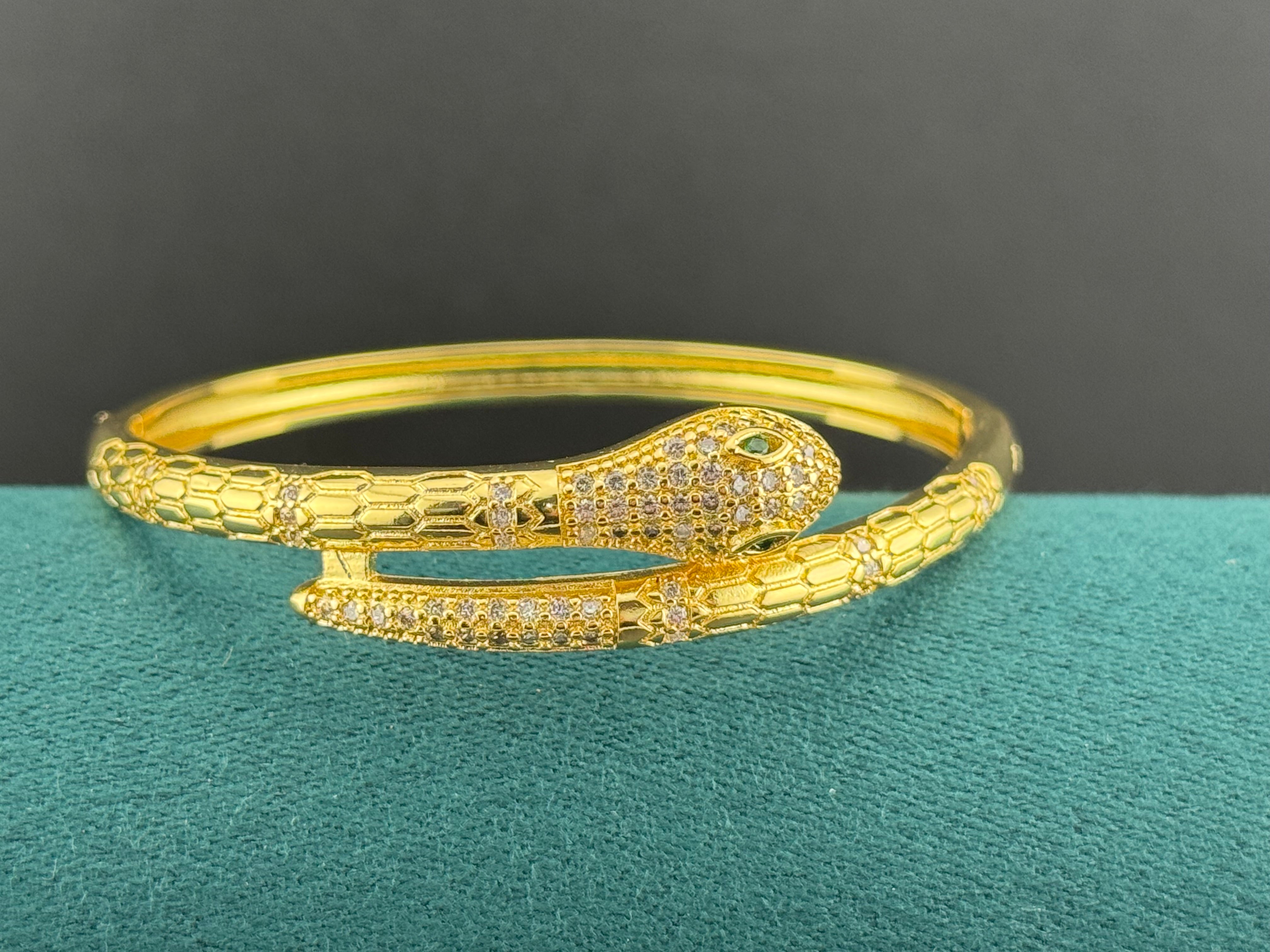 Hinged beautifully detailed Gold plated CZ crystal diamanté snake bangle bracelet