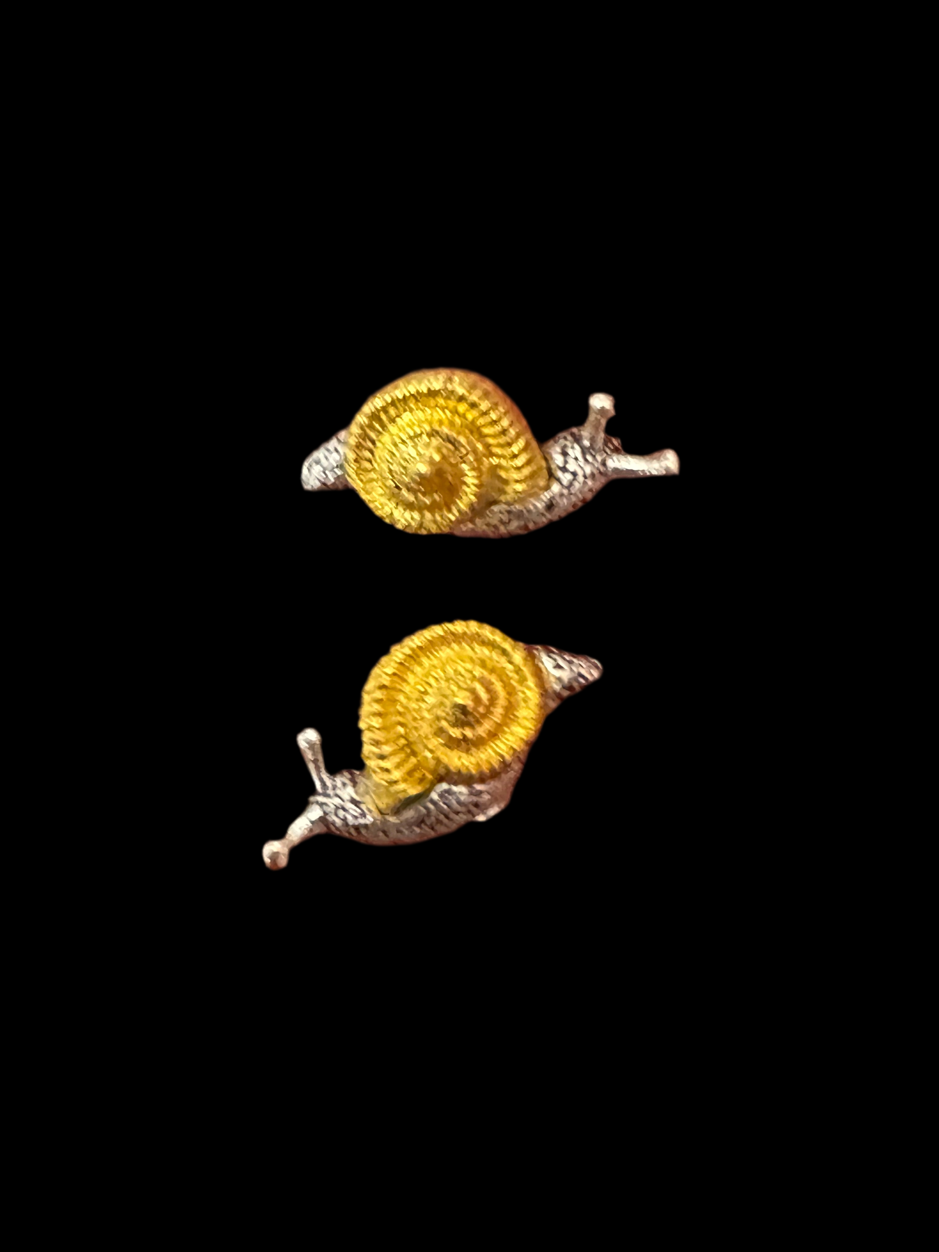 Small cute snail stud earrings for pierced ears gold and silver tone