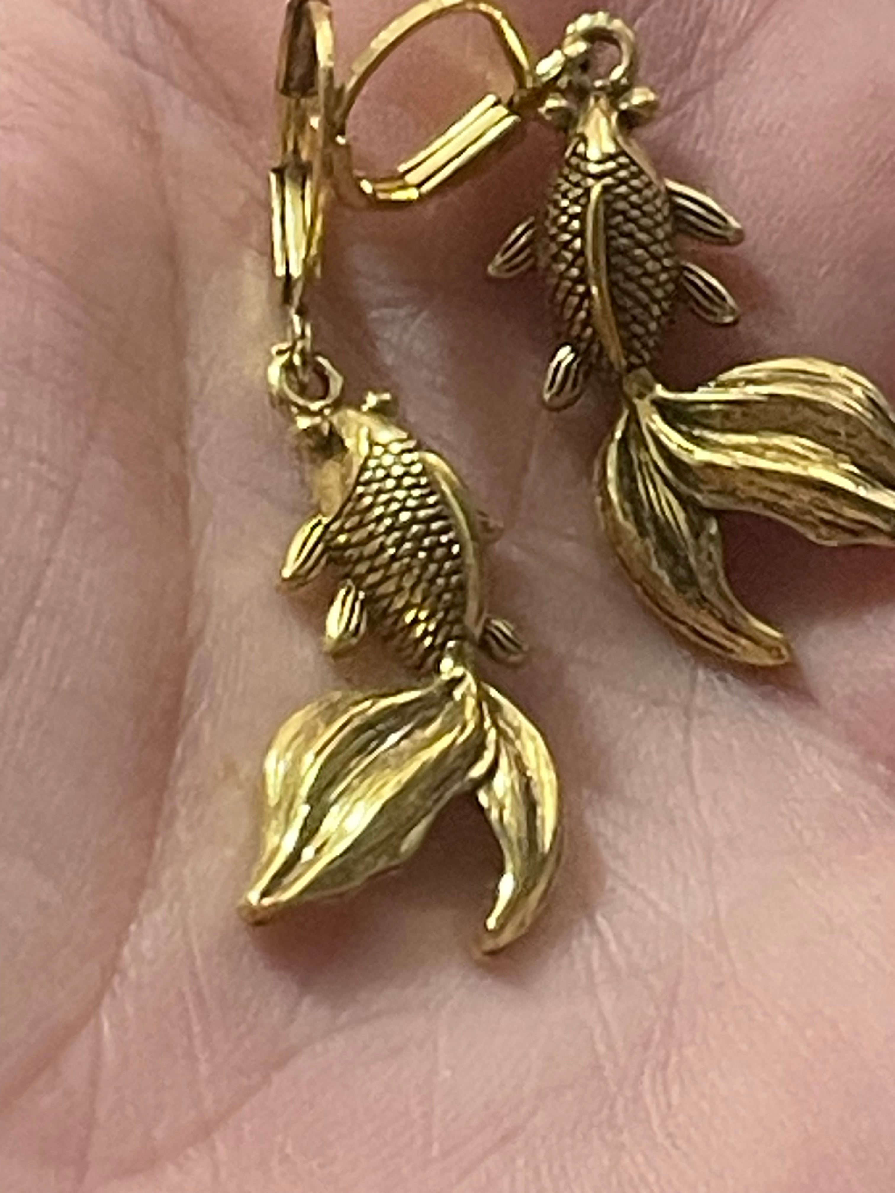 Japanese inspired koy carp gold tone fish drop earrings