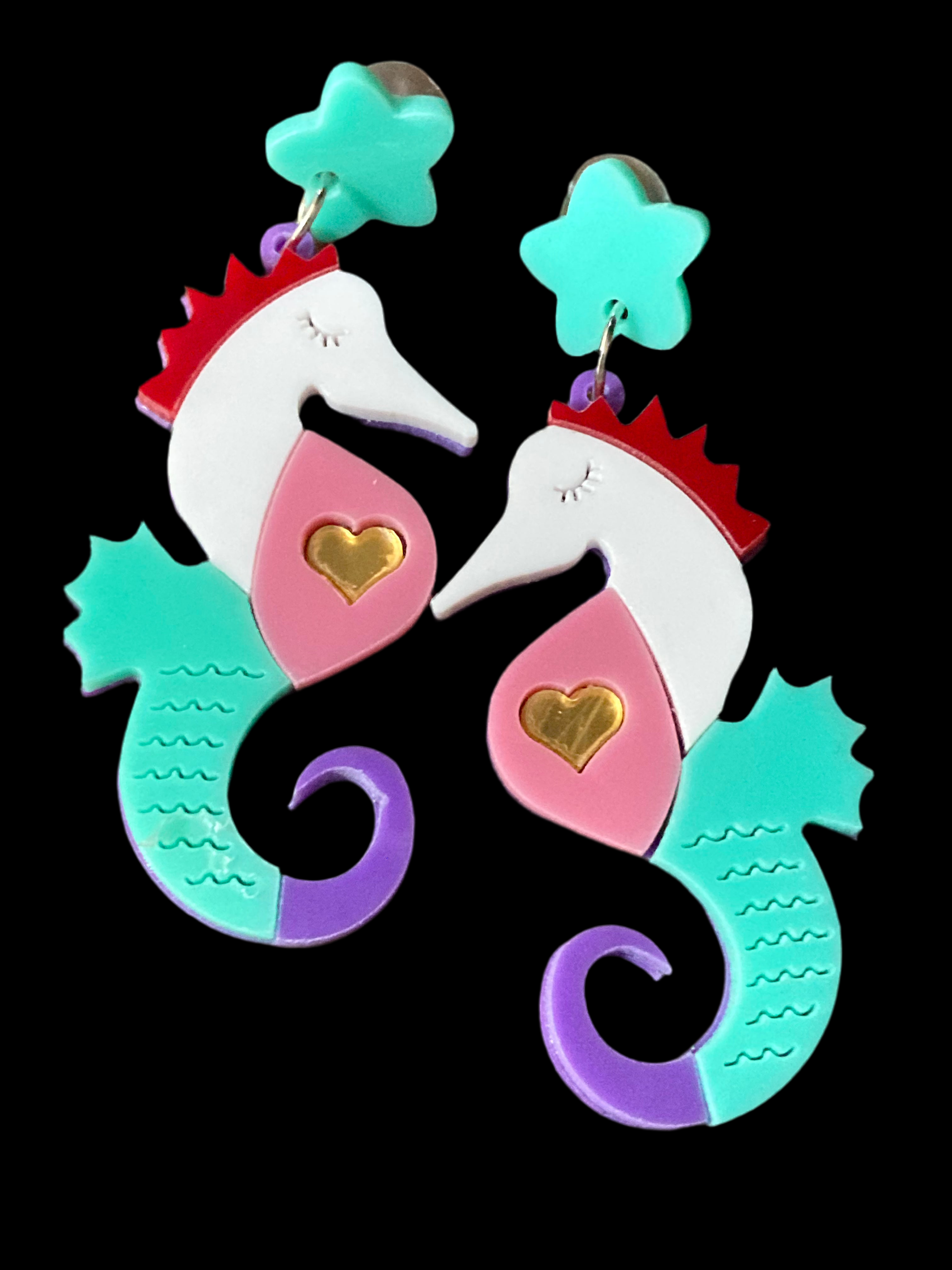 Large acrylic seahorse earrings