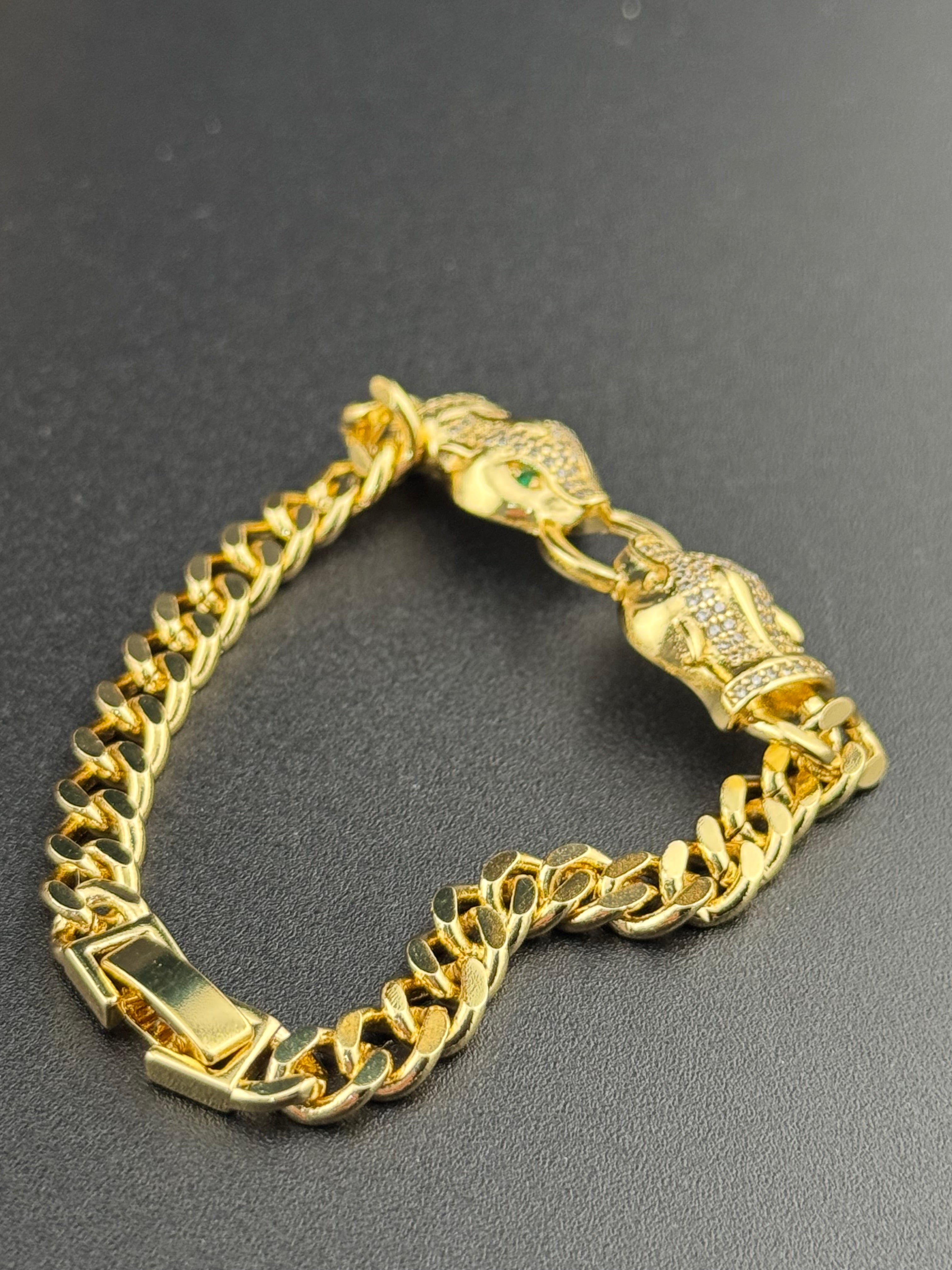 Classic gold plated diamanté CZ encrusted chain link Crystal Leopard Animal Bracelet