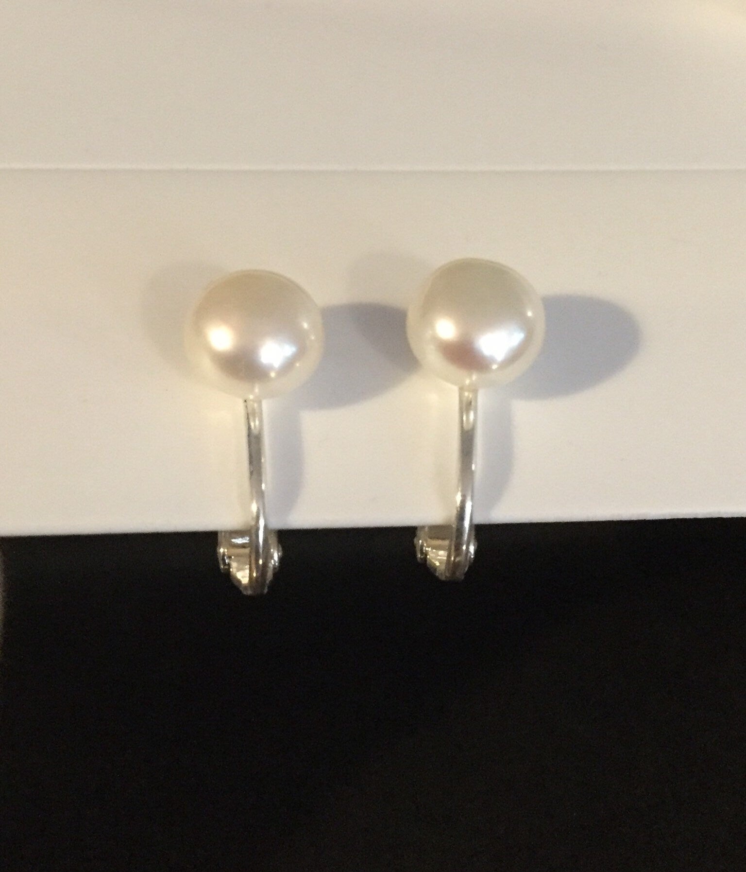 genuine freshwater white pearl silver clip on stud earrings