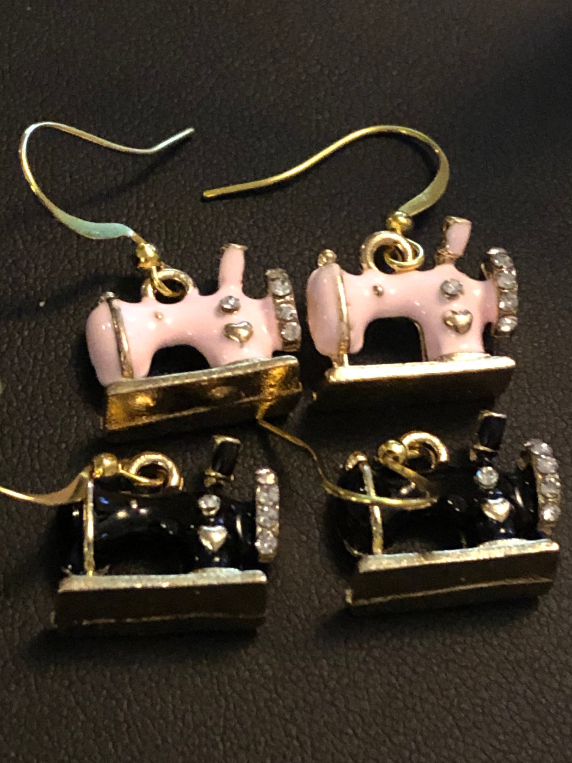 tote bag earrings gold tone black enamel rhinestone handbag drop earrings