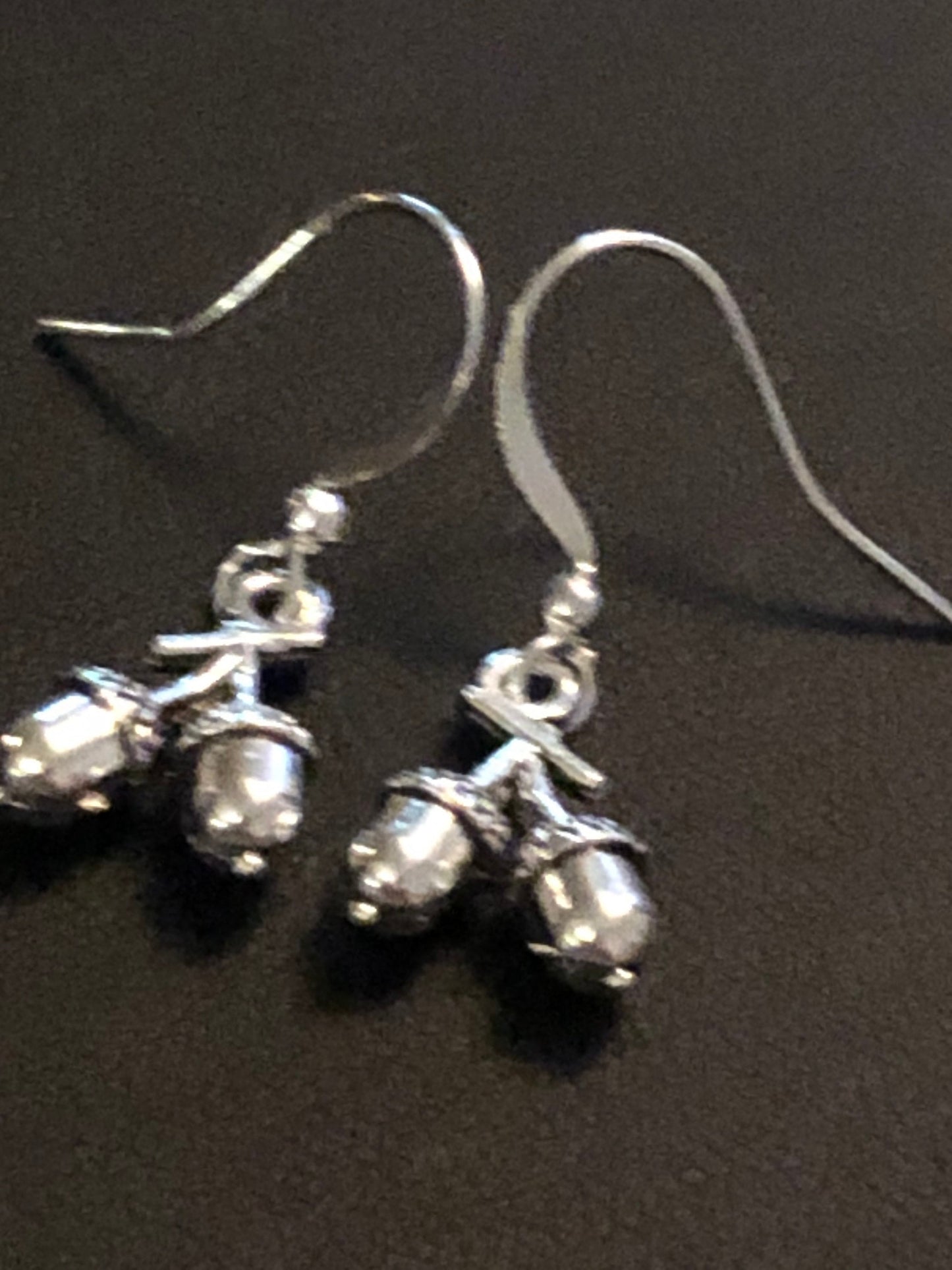 silver tone acorn drop earrings pierced ears