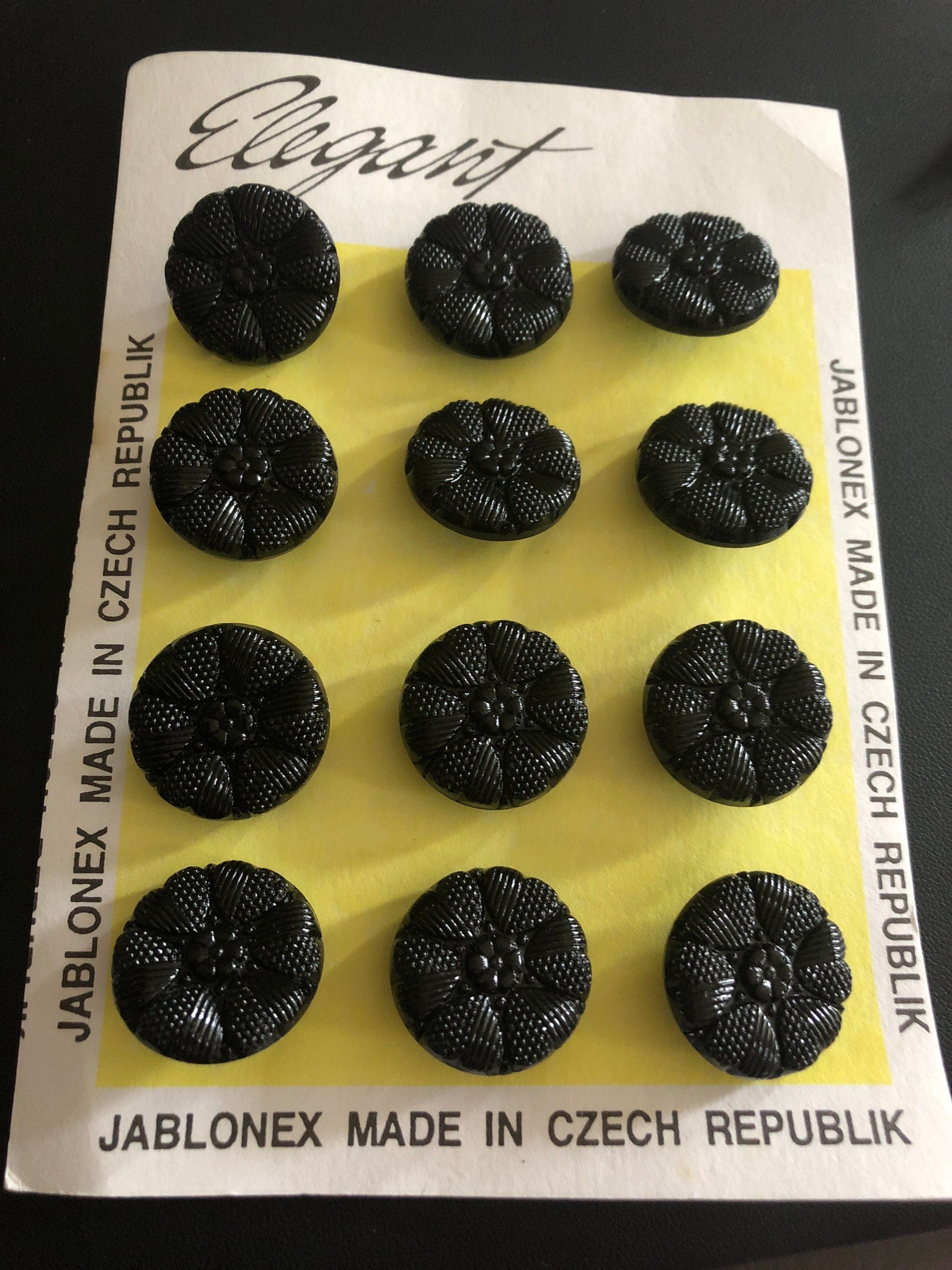 12 x Vintage Czech molded black glass 22mm 3/4” round buttons