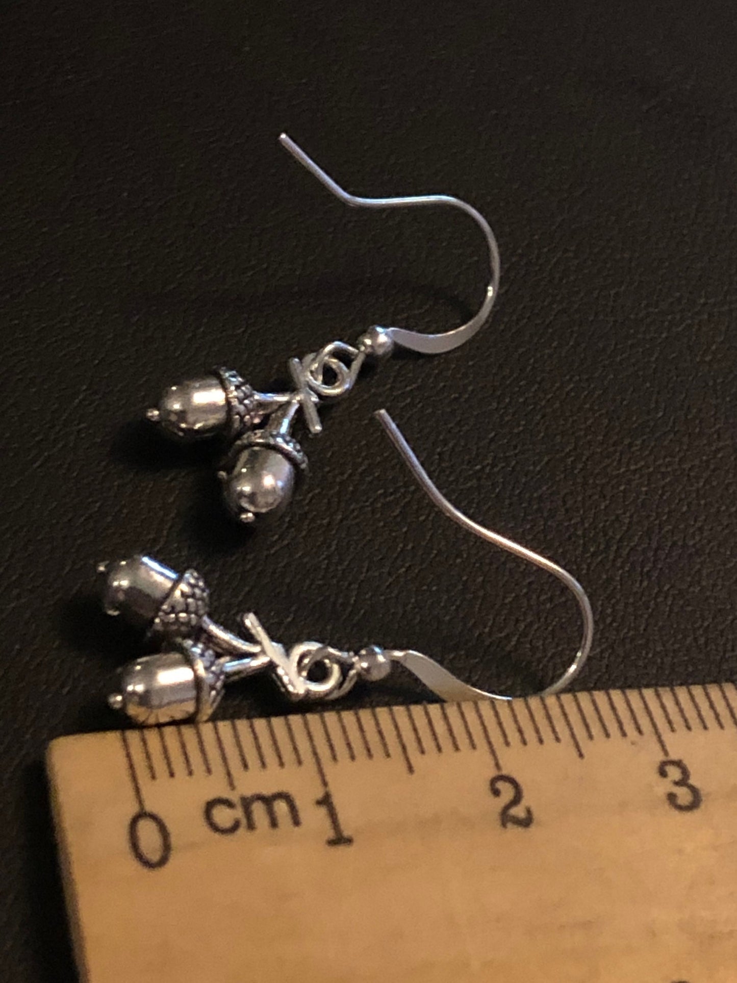 silver tone acorn drop earrings pierced ears