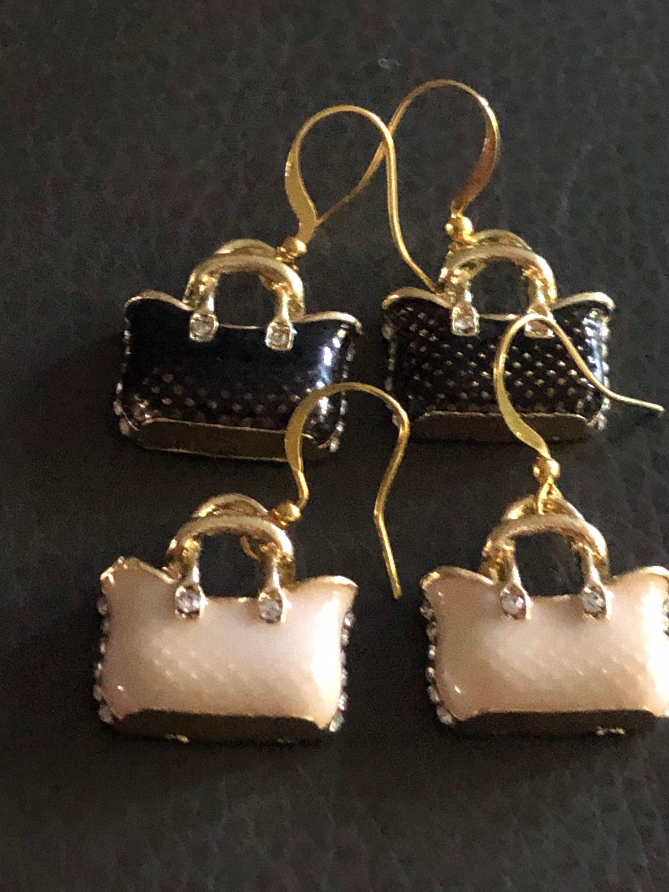 Vintage telephone NOVELTY old fashioned phone drop earrings pierced gold tone