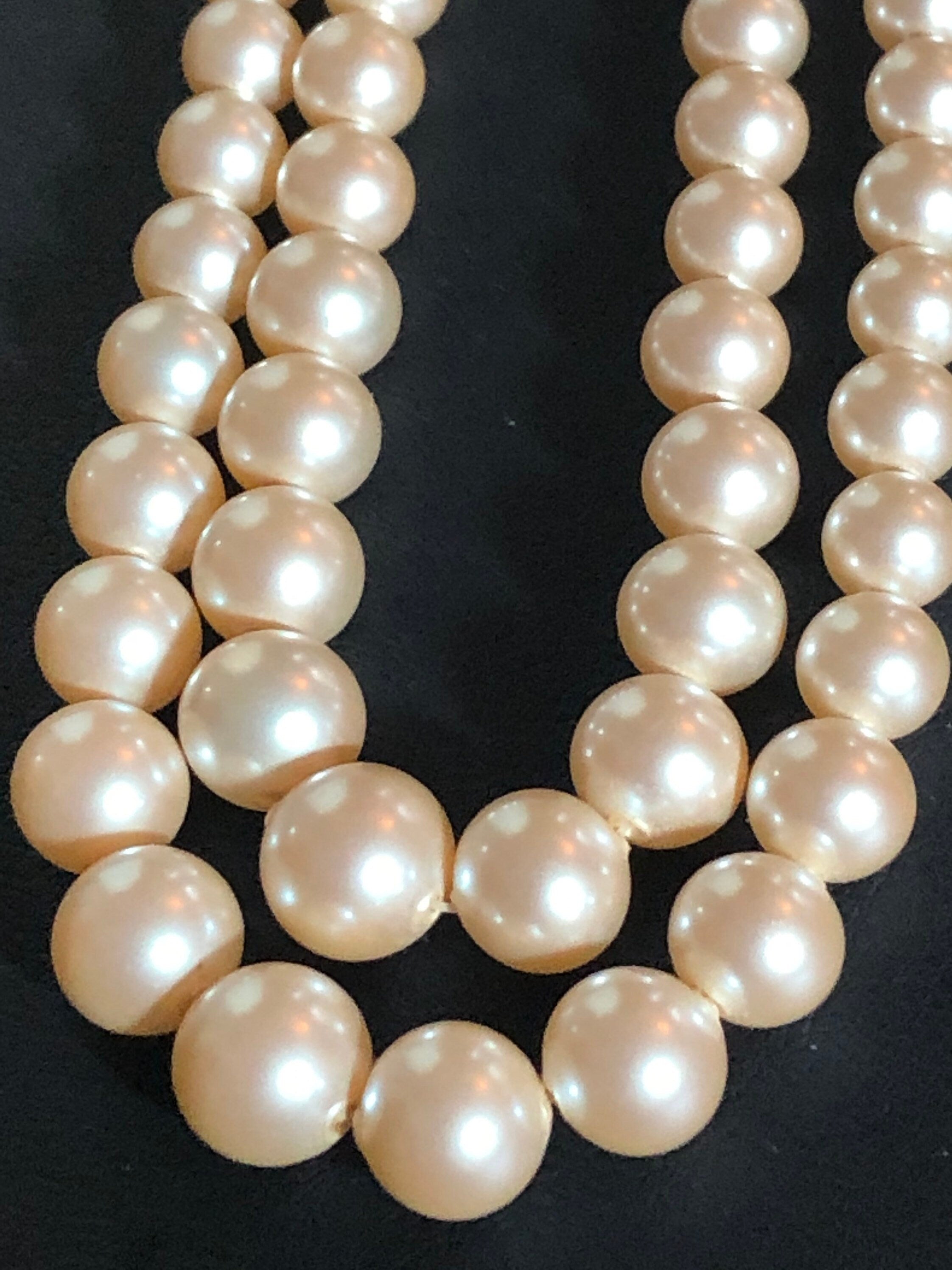 vintage glass pearl necklace choker double 2 row strand diamante clasp sapphire paste party evening wear gatsby style 1940s 1930s Art Deco