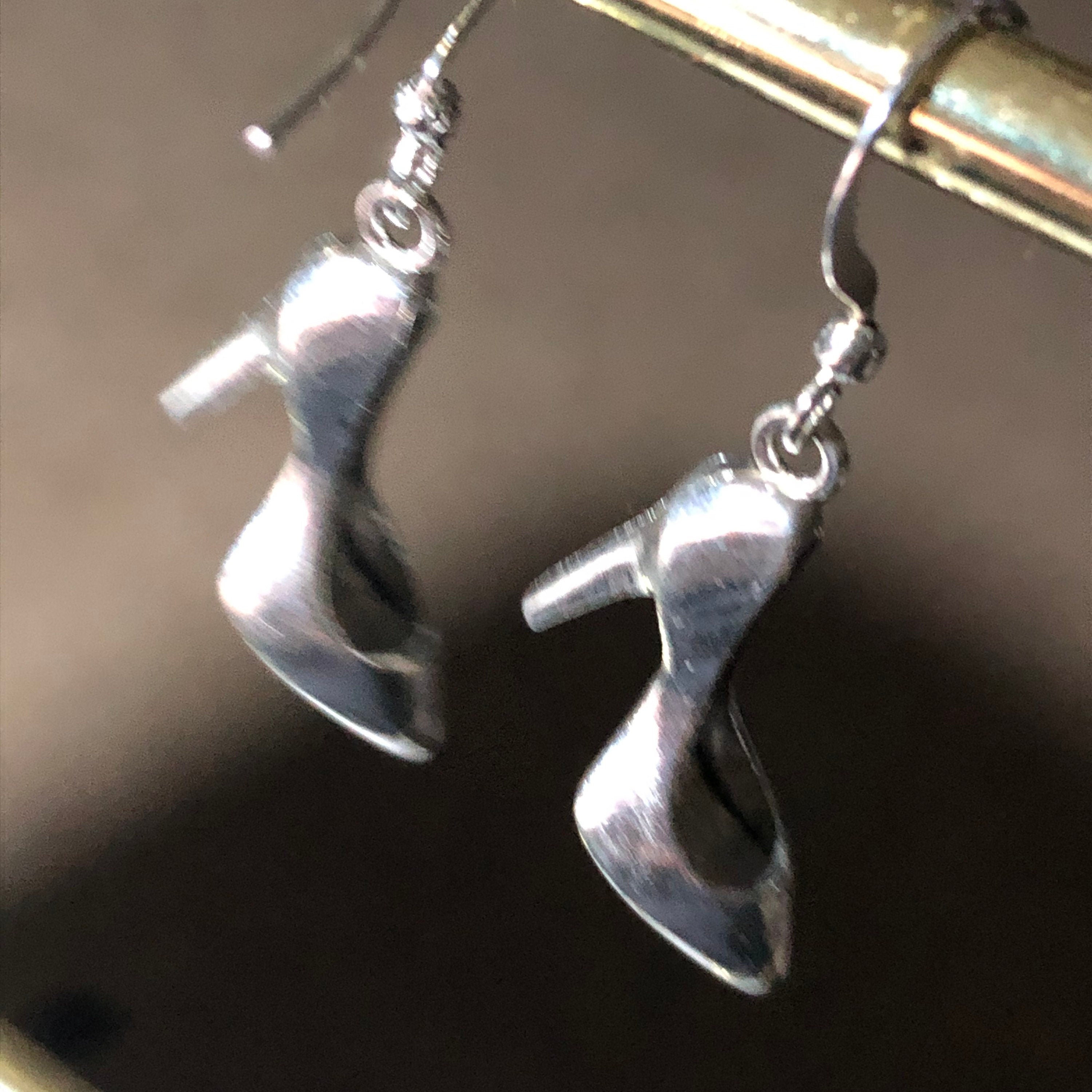 silver tone stiletto high heeled shoe drop earrings for pierced ears