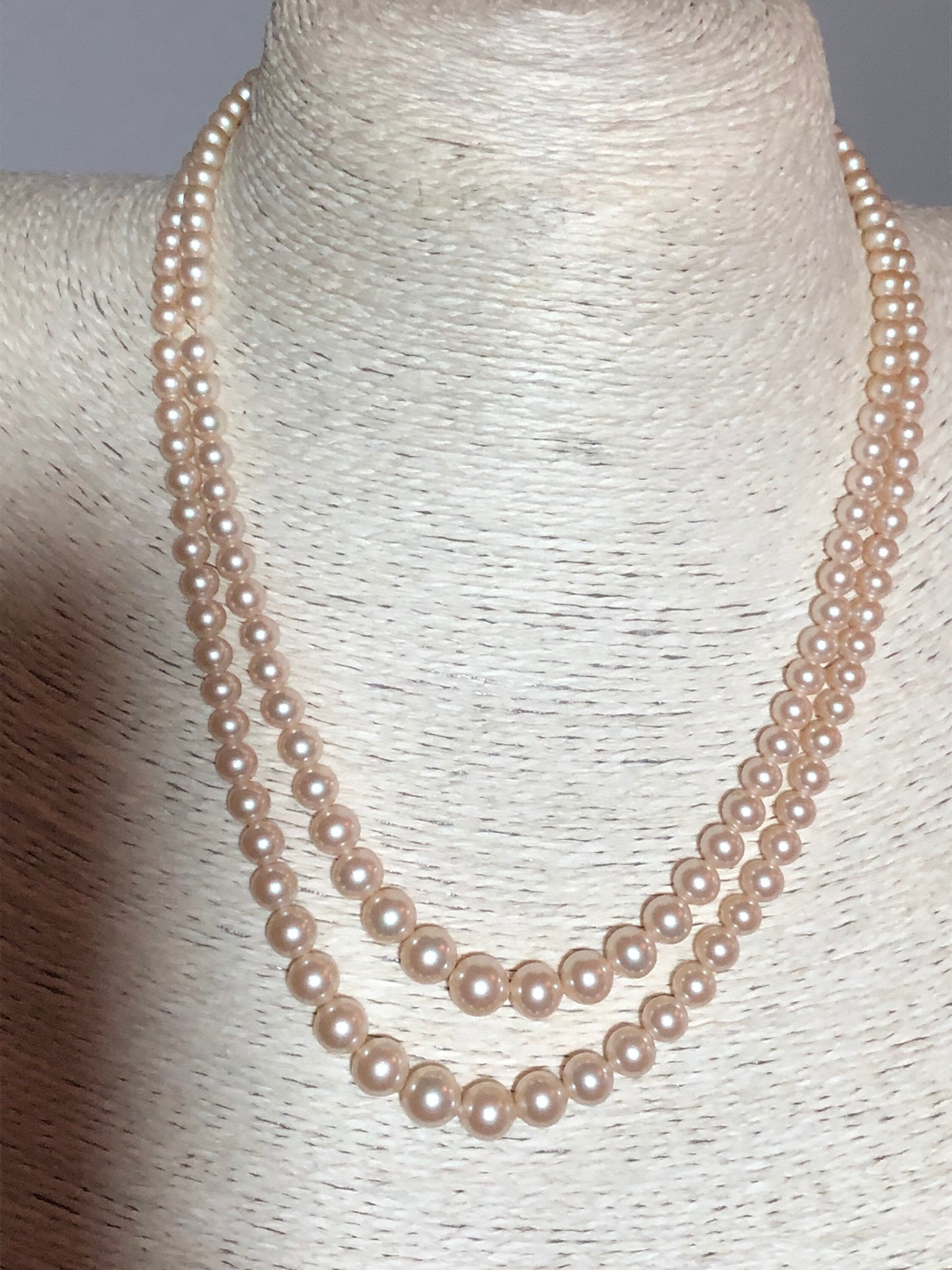 vintage glass pearl necklace choker double 2 row strand diamante clasp sapphire paste party evening wear gatsby style 1940s 1930s Art Deco