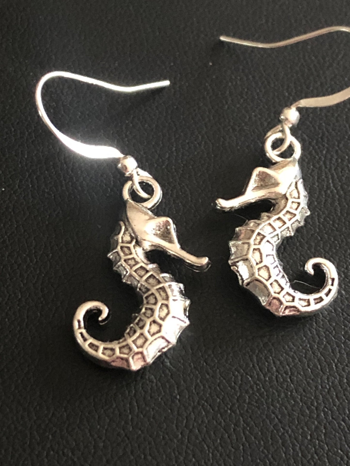 small seahorse drop earrings pierced ears