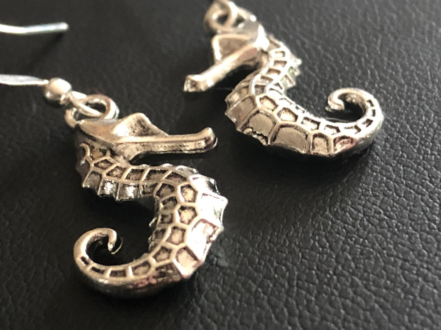 small seahorse drop earrings pierced ears