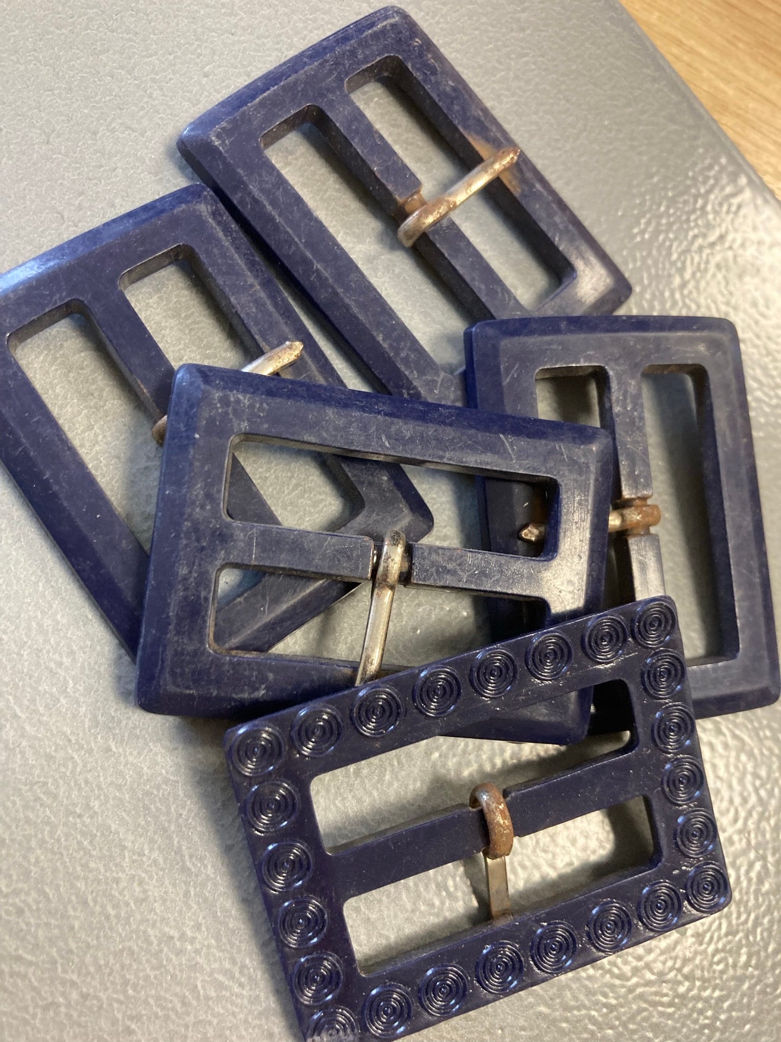 Vintage Early plastic celluloid Belt Buckles Dark French navy Blue 5cm x 3.5cm