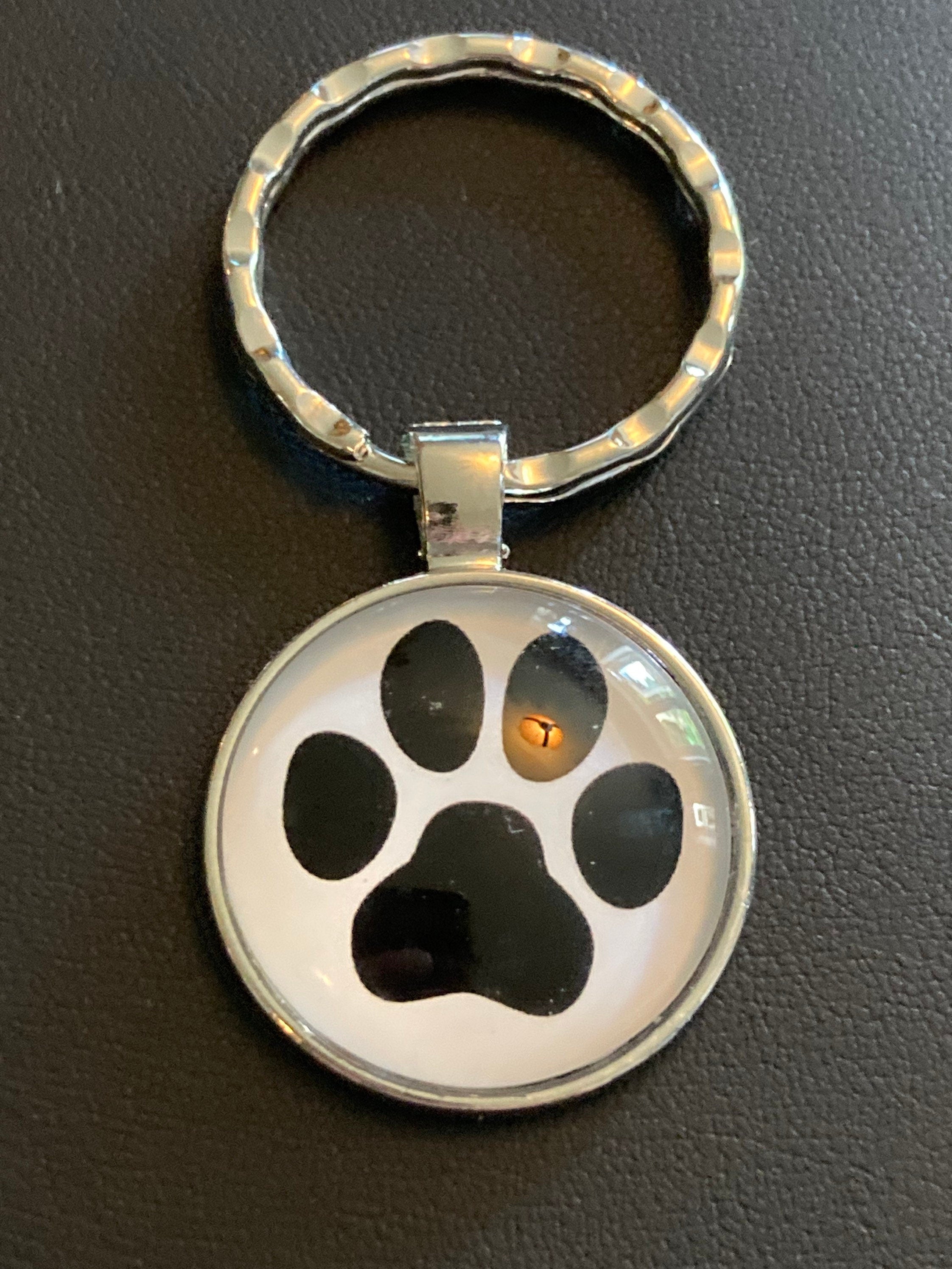 dog paw print keyring with glass cabochon