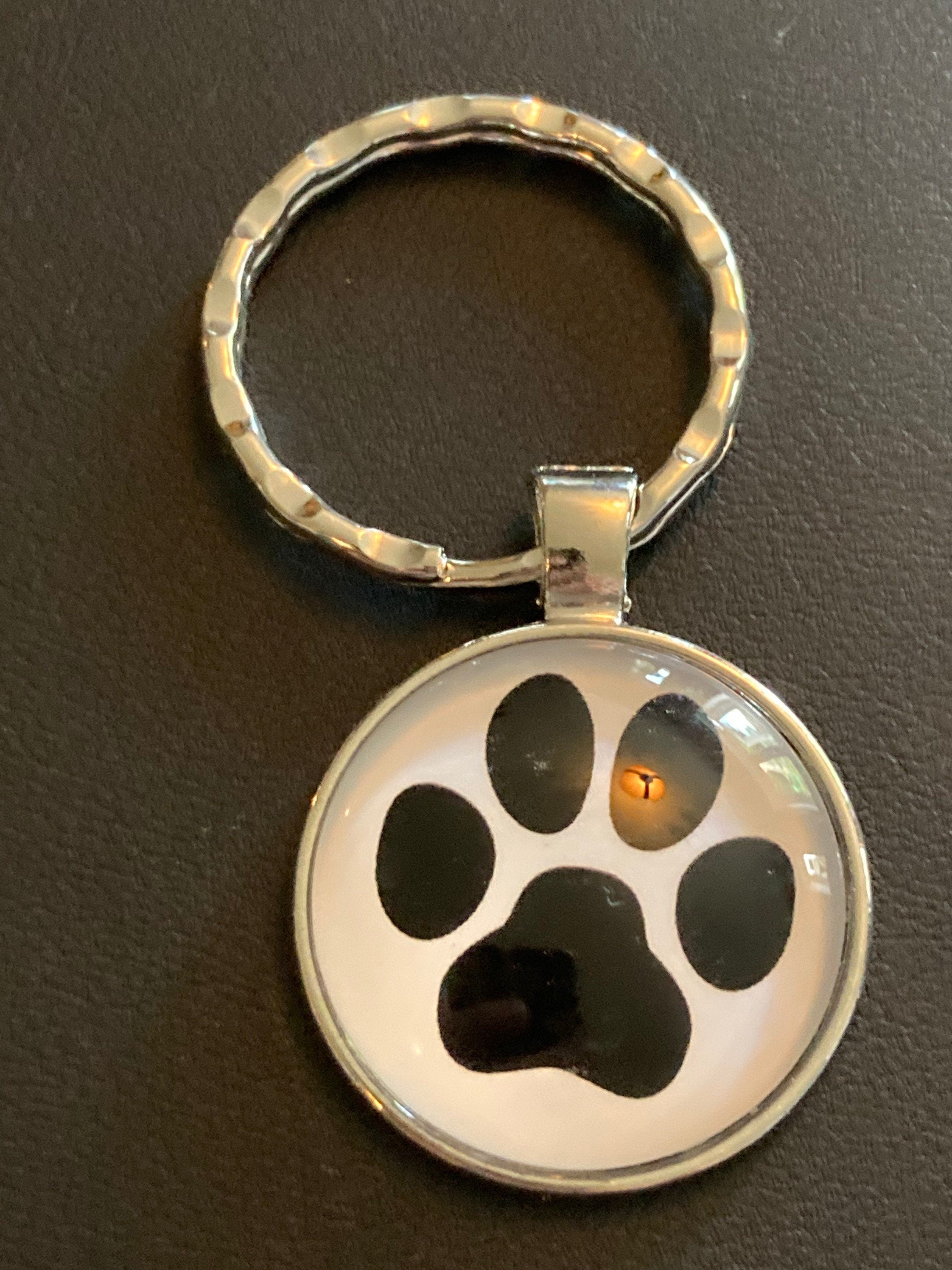 dog paw print keyring with glass cabochon