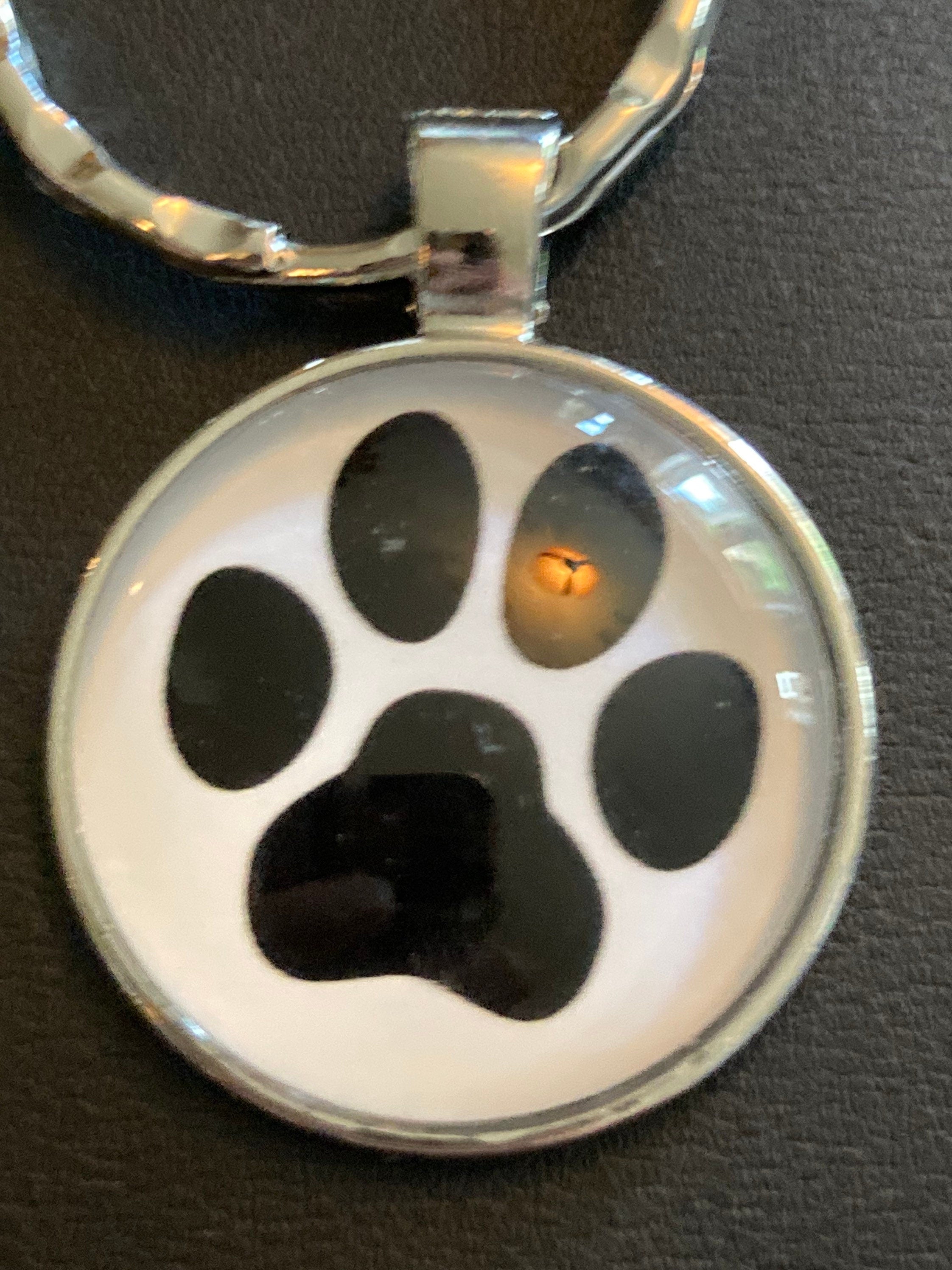 dog paw print keyring with glass cabochon