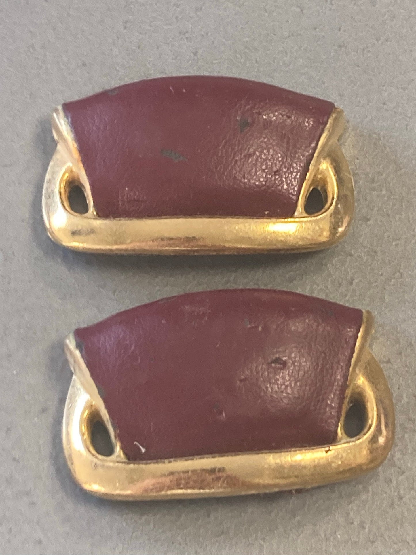 High end pair of Maroon Burgundy Oxblood red leather and gold tone shoe clips