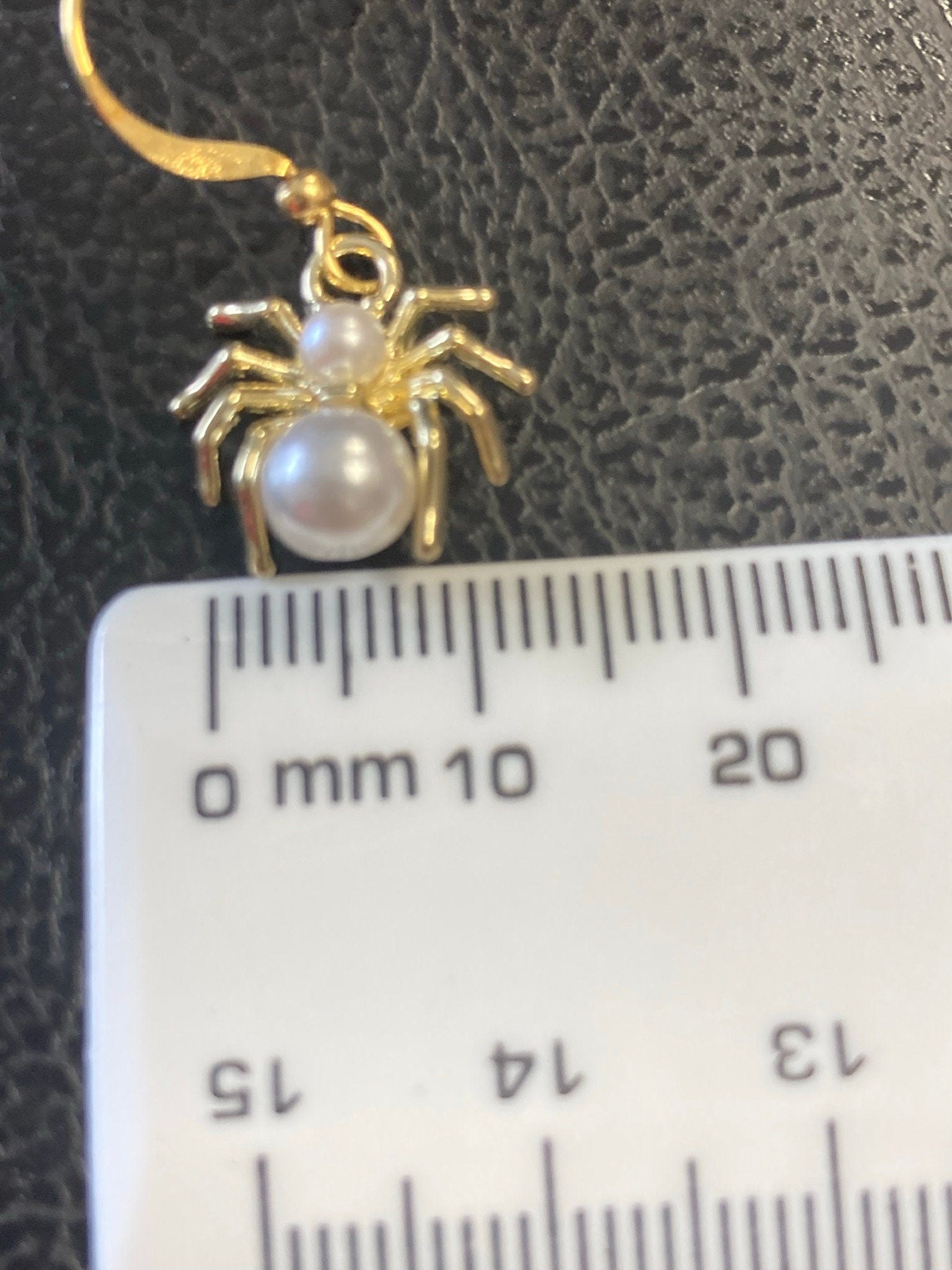 small Spooky Spider pearl drop earrings Handmade gold tone