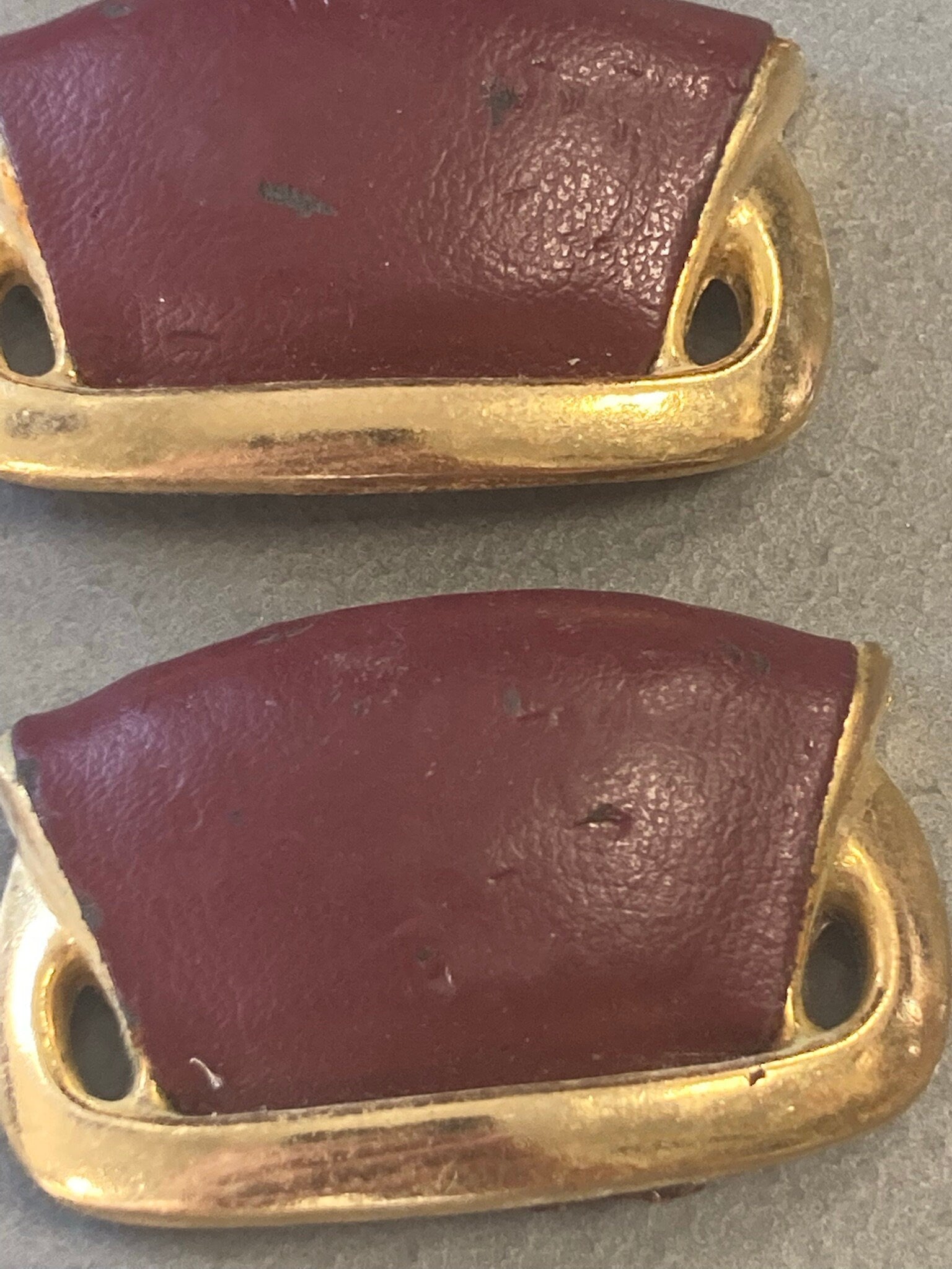 High end pair of Maroon Burgundy Oxblood red leather and gold tone shoe clips