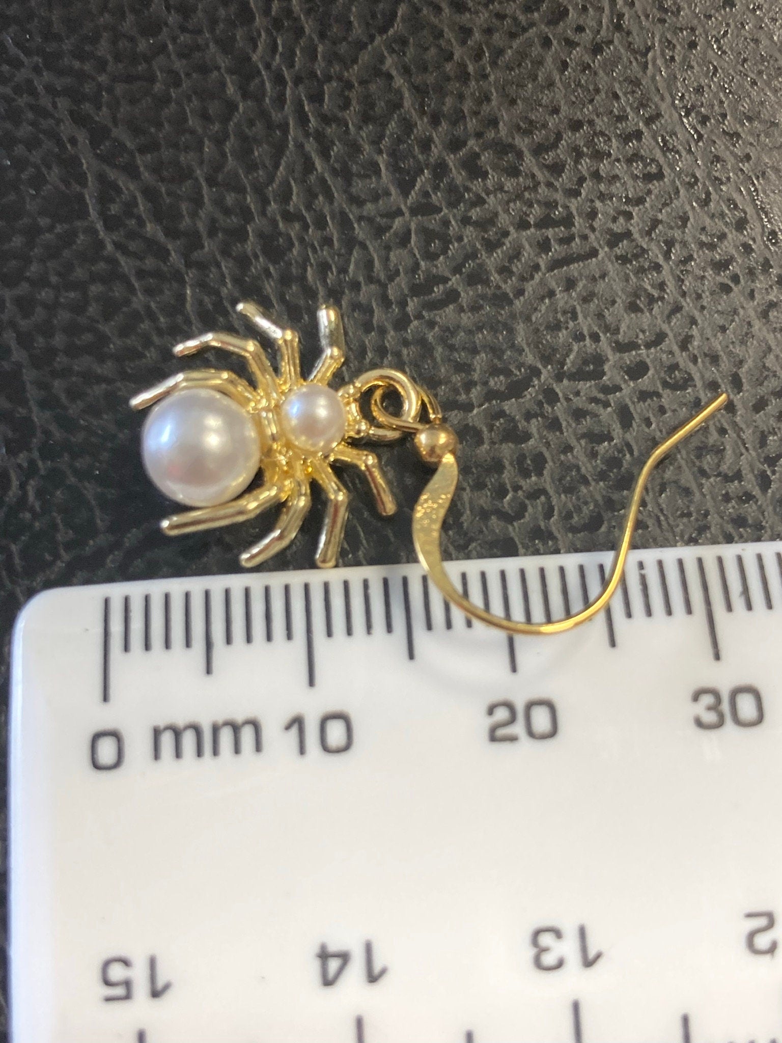 small Spooky Spider pearl drop earrings Handmade gold tone