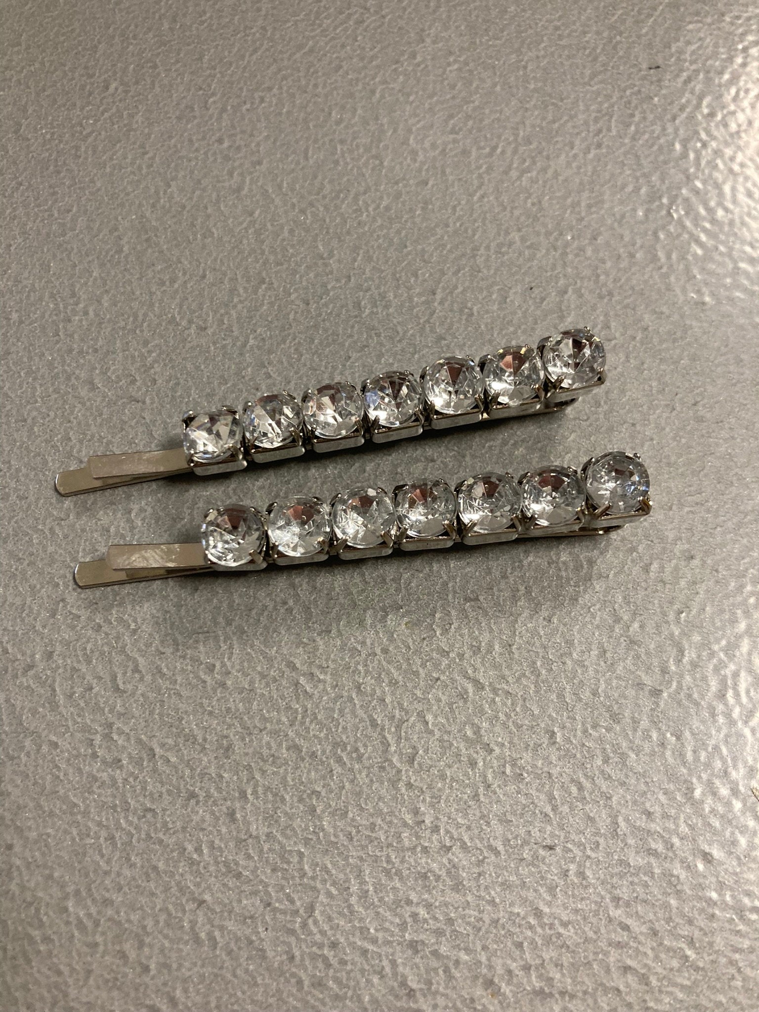 Two diamante silver tone rhinestone diamond hair slides bridal