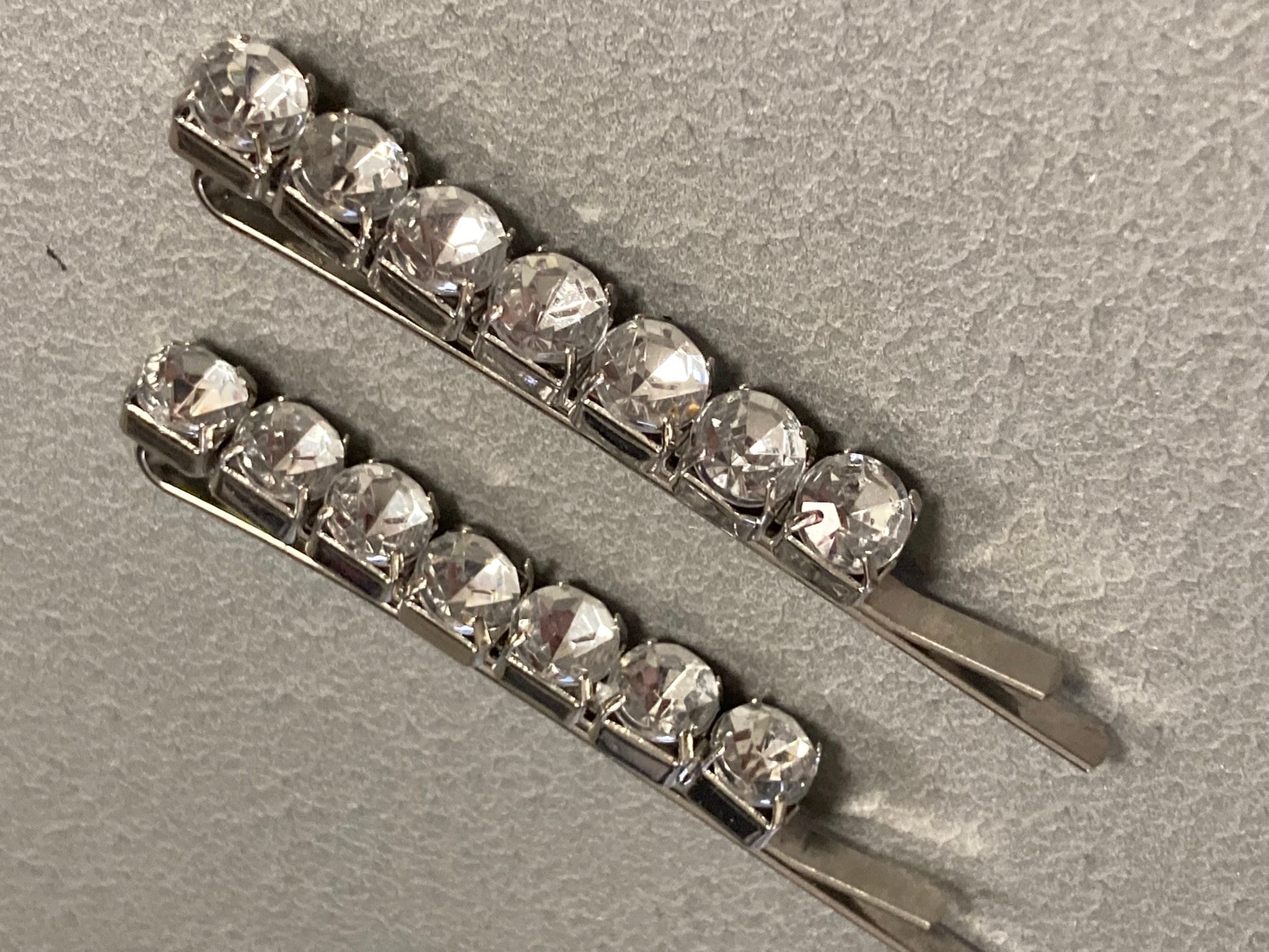 Two diamante silver tone rhinestone diamond hair slides bridal