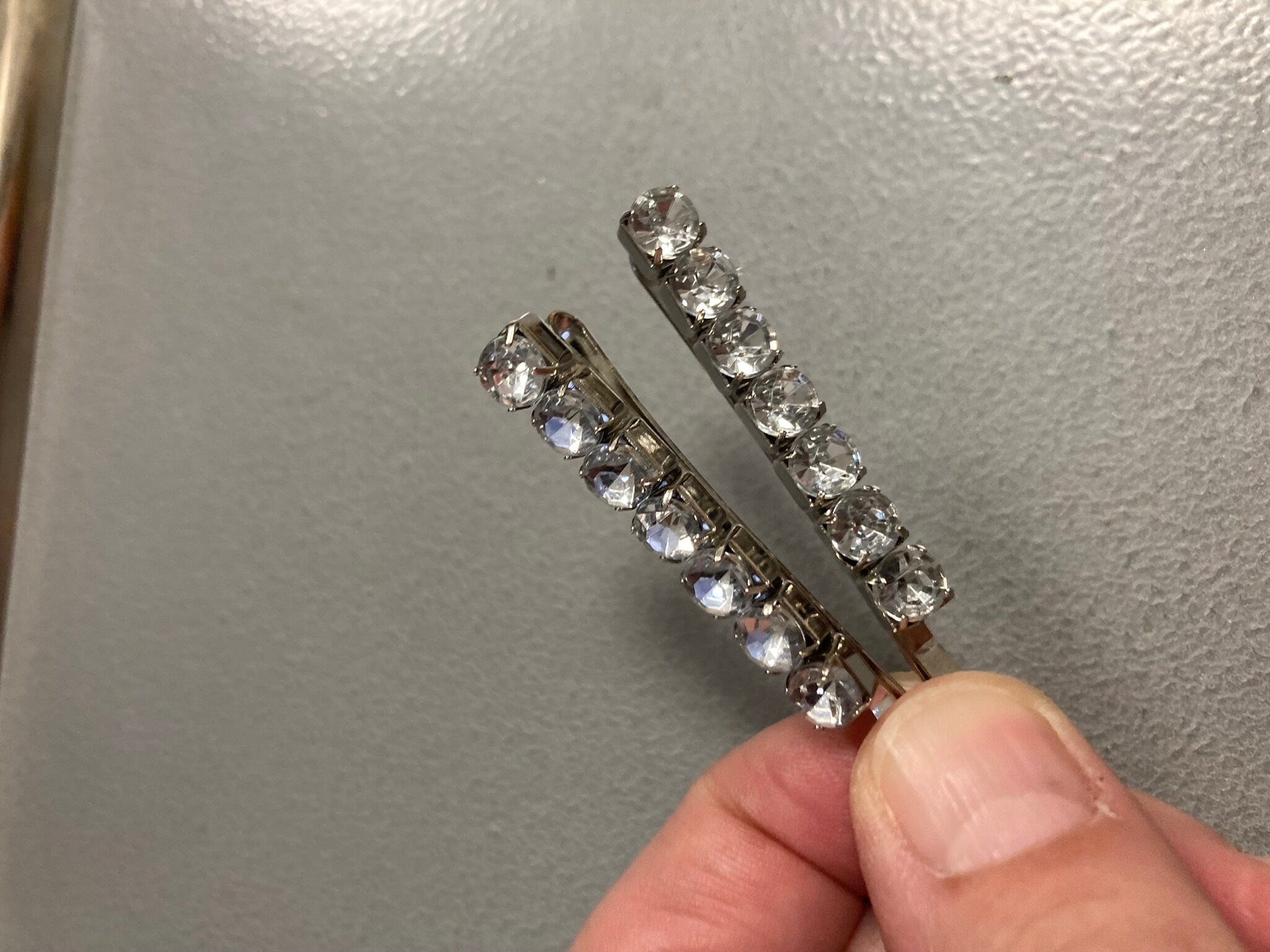 Two diamante silver tone rhinestone diamond hair slides bridal