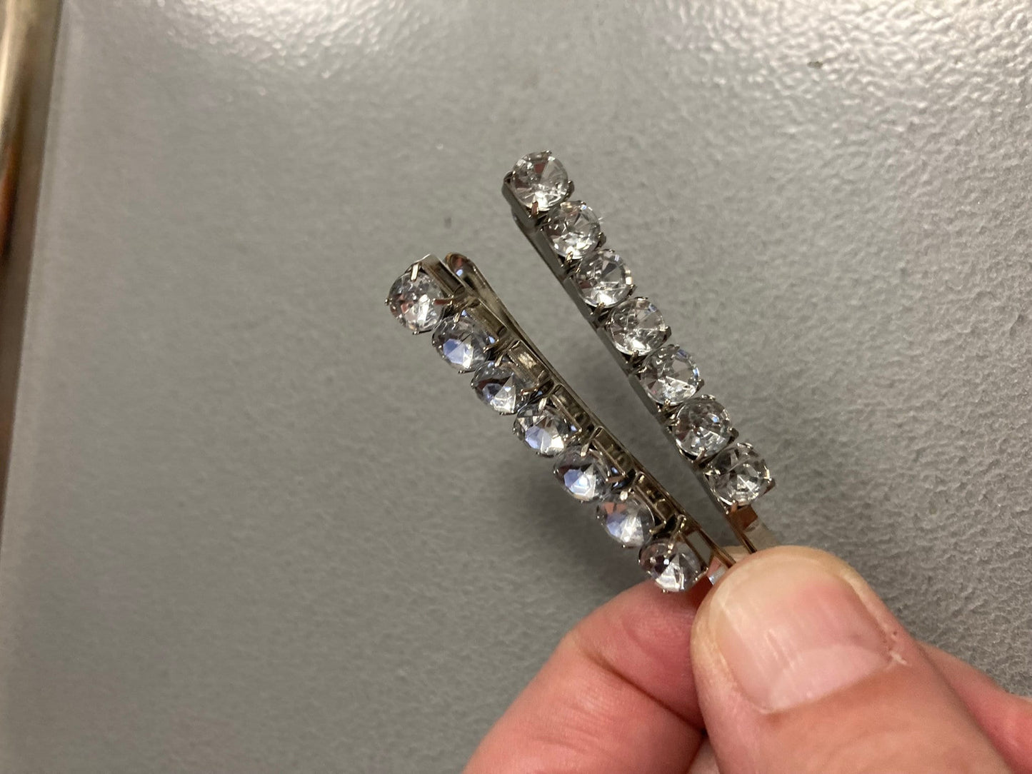 Retro pair of diamanté silver tone rhinestone crystal hair slides