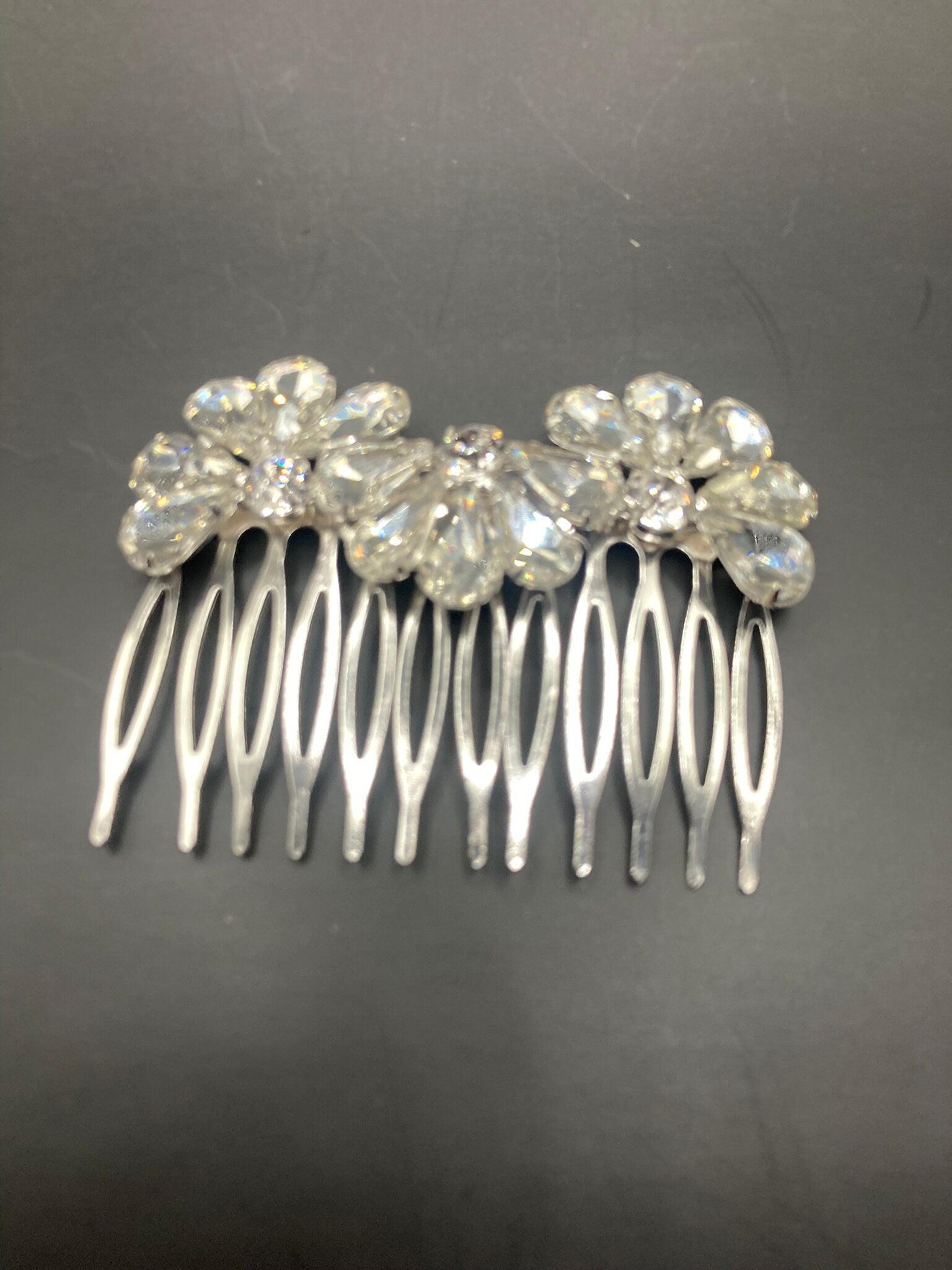 Silver clear rhinestone paste diamanté crystal hair slide clip