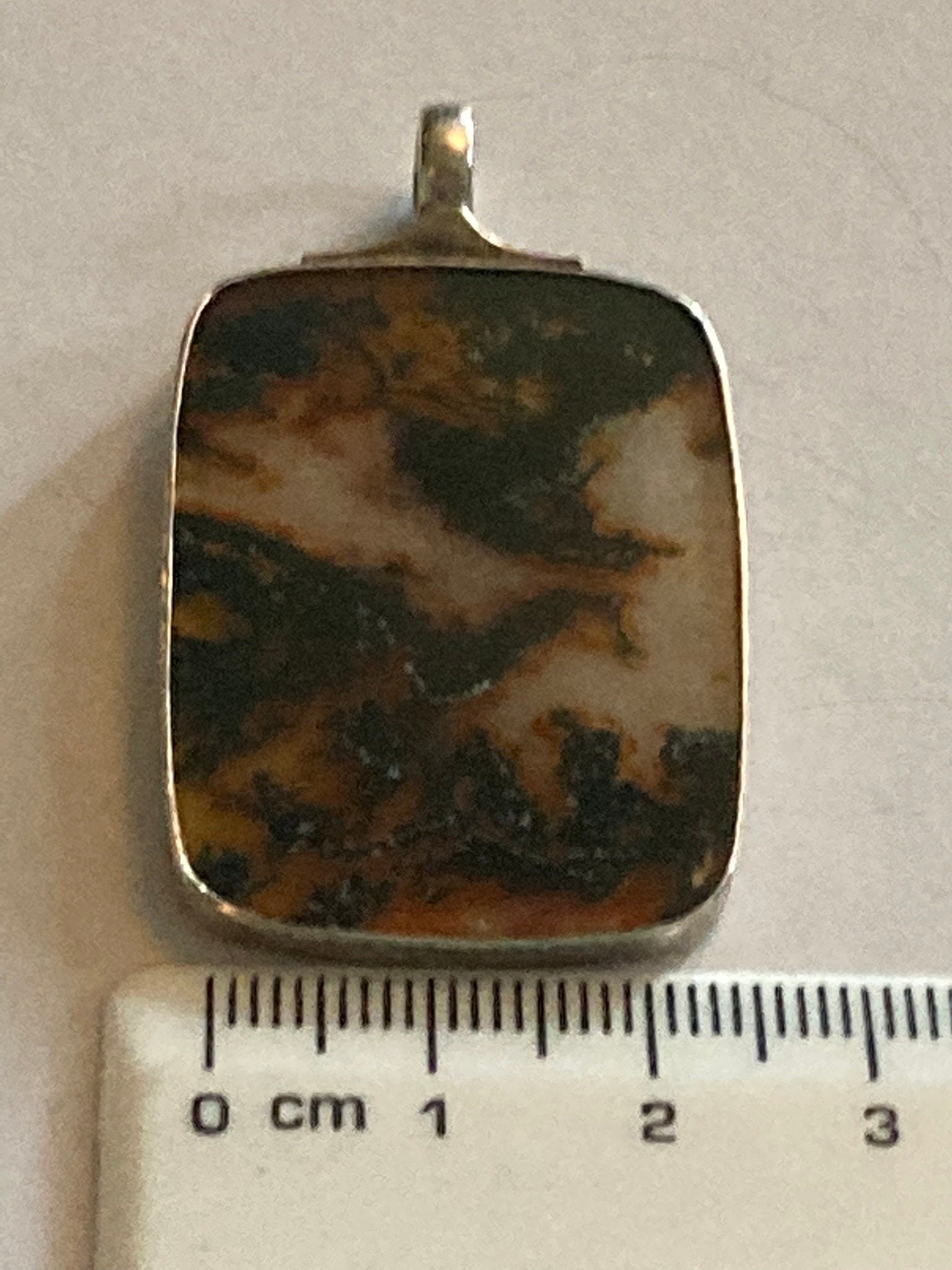 vintage Moss Agate gemstone pendant for a chain large rectangular 925 sterling silver