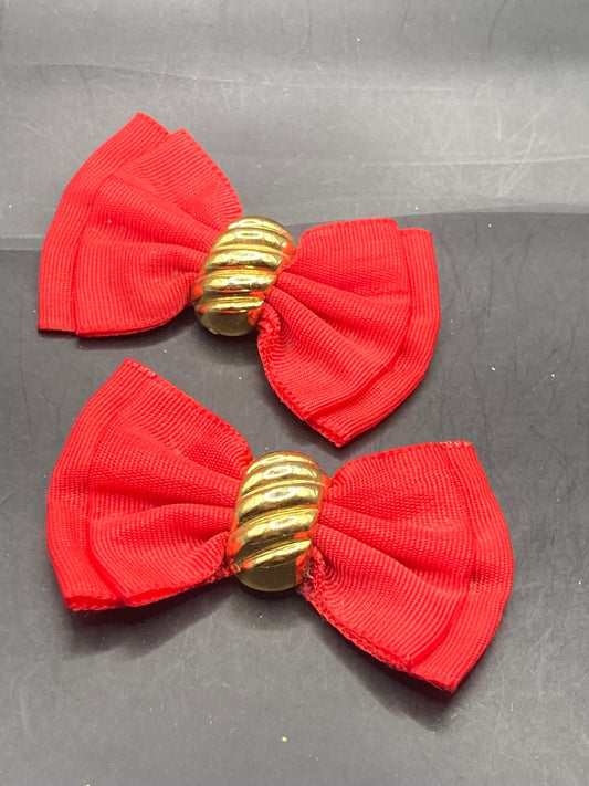 High End pair of red GROSGRAIN and gold metal large BOW shoe clips Vintage retro vintage