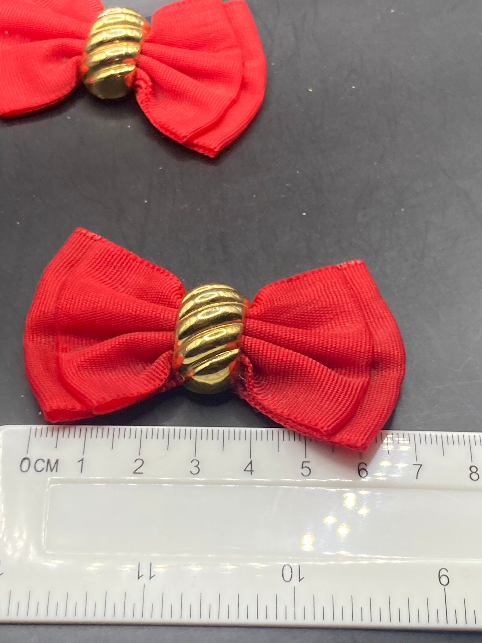 pair of red GROSGRAIN and gold metal large BOW shoe clips vintage