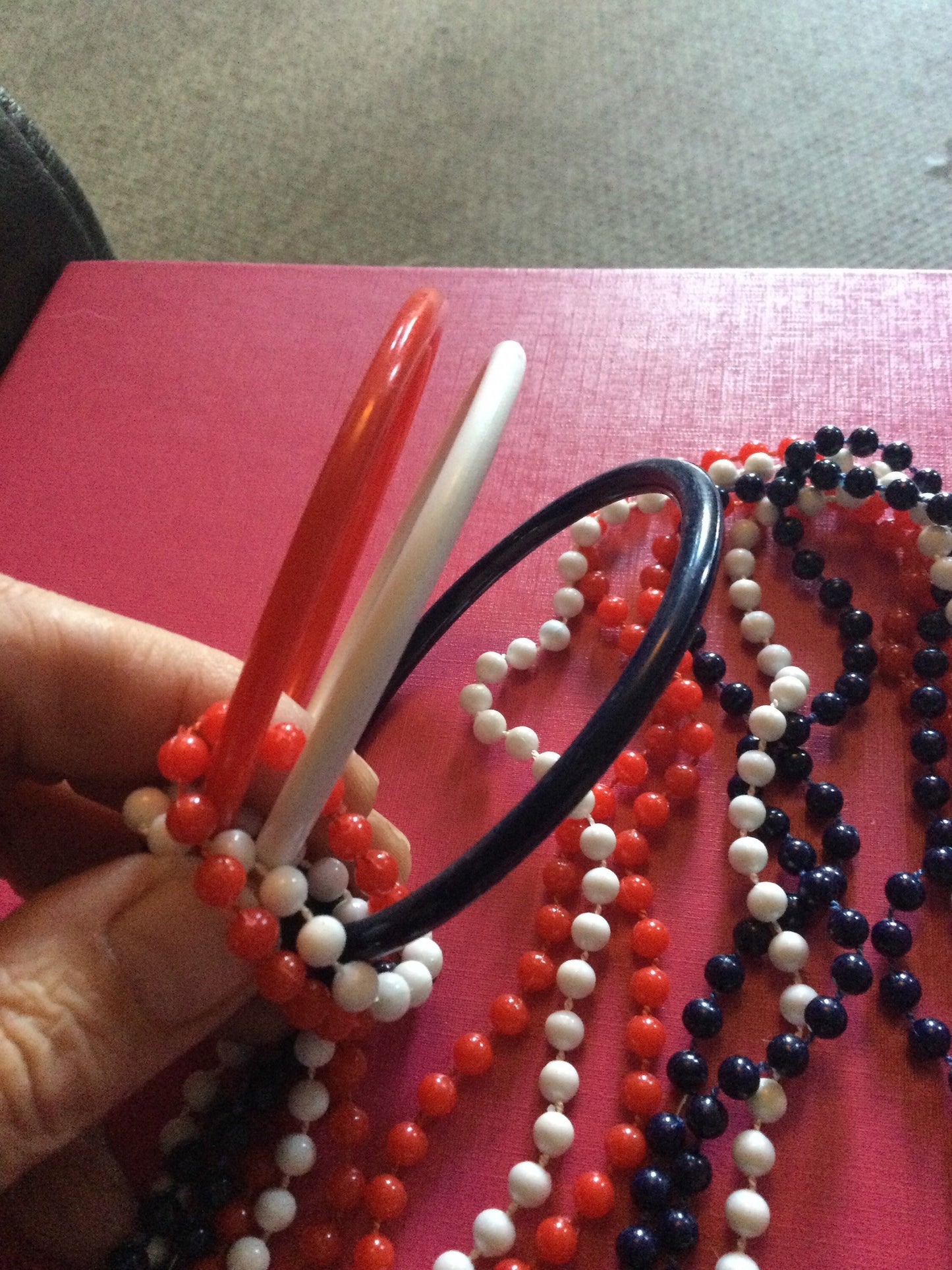 1960s patriotic USA UK France red white blue fixed plastic beaded jewellery set 3 necklaces & bangles coronation