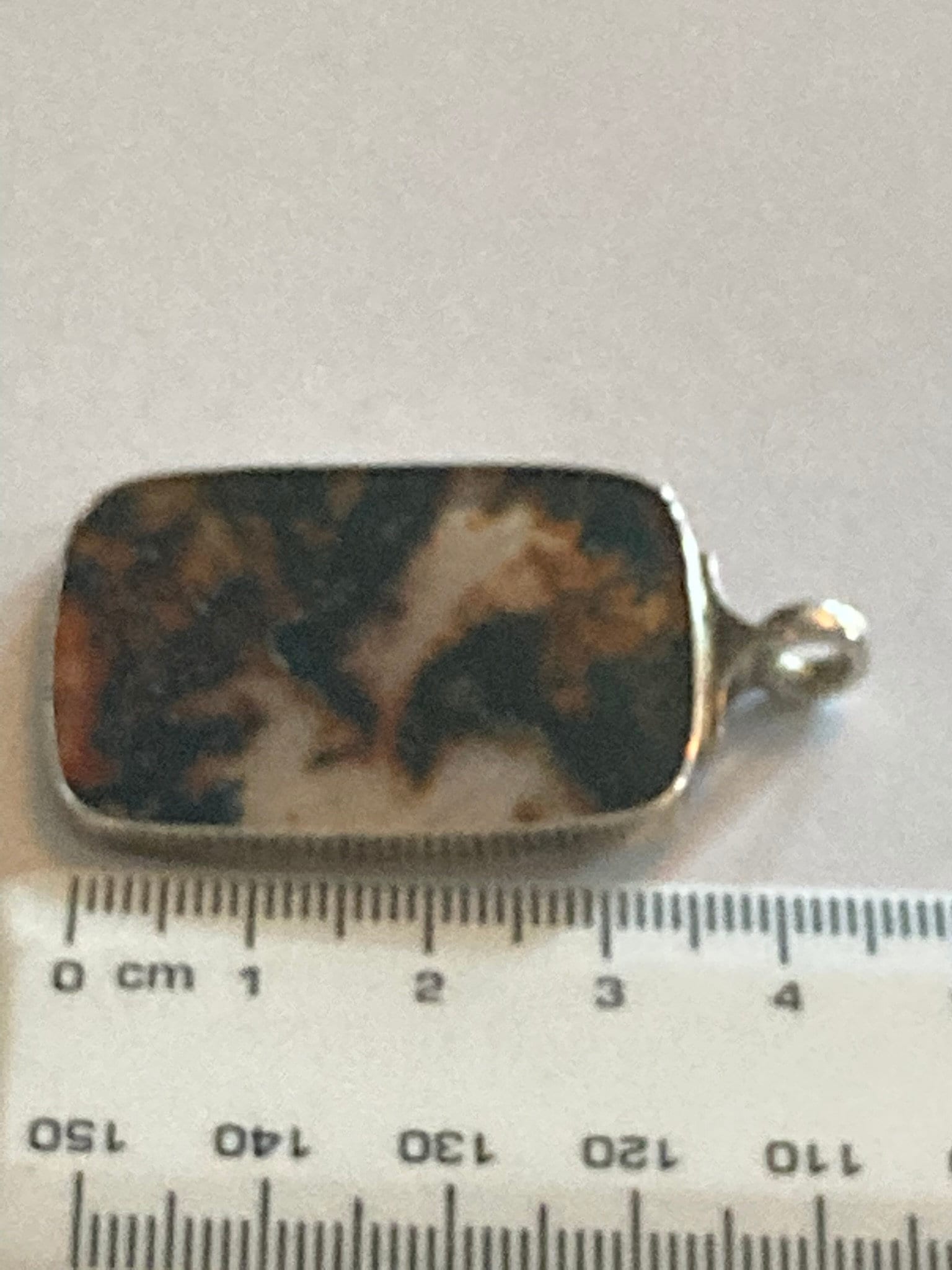 vintage Moss Agate gemstone pendant for a chain large rectangular 925 sterling silver