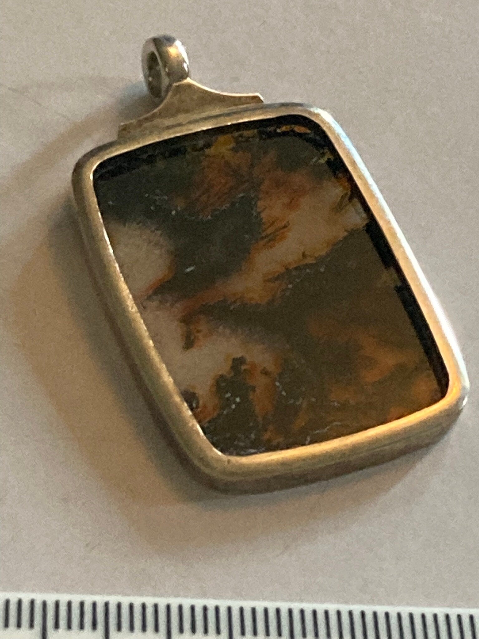 vintage Moss Agate gemstone pendant for a chain large rectangular 925 sterling silver